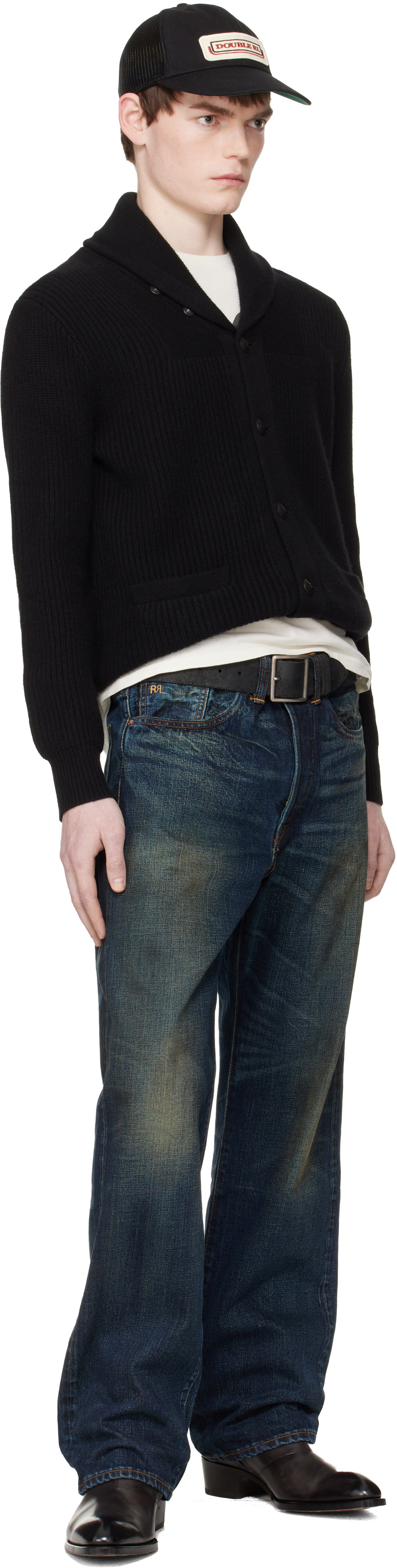 RRL: ブラック カシミヤ ショールカラー カーディガン | SSENSE 日本