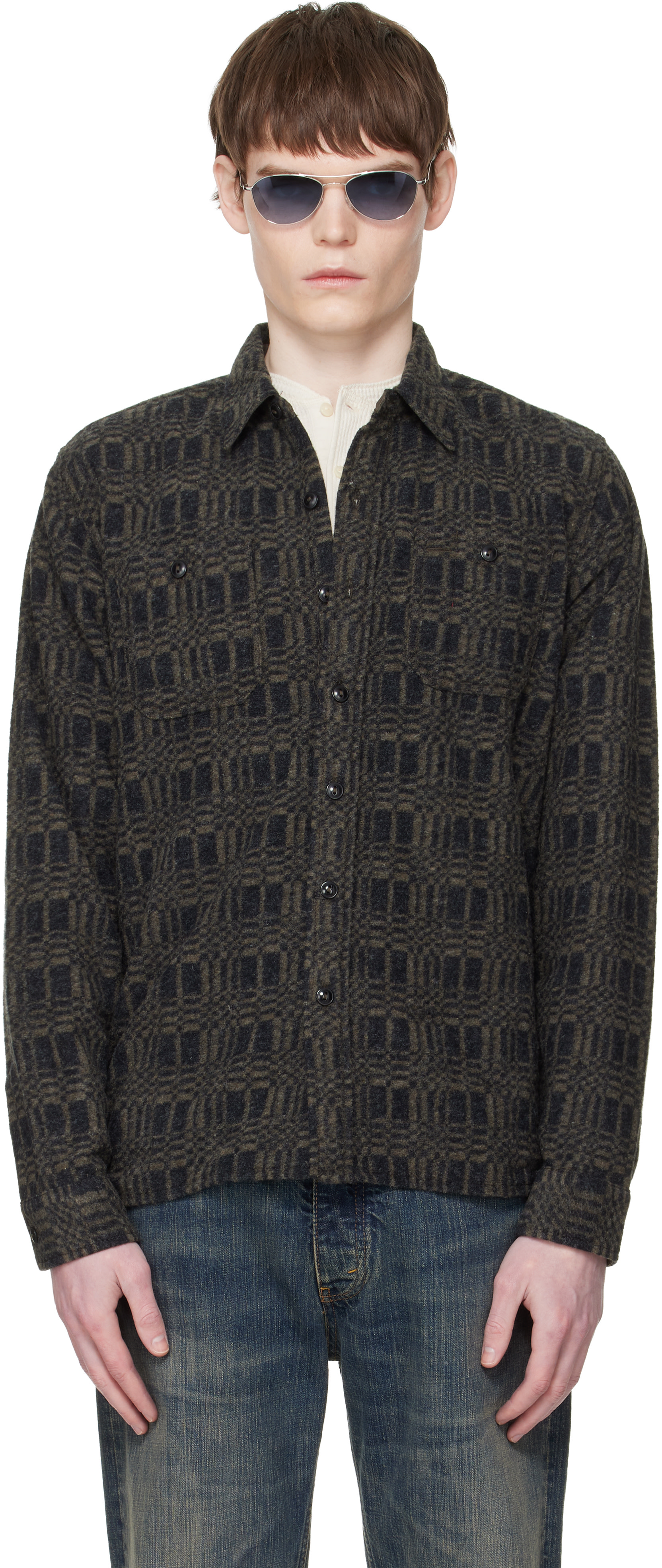 RRL - Gray Jacquard-Knit Wool-Blend Work Shirt