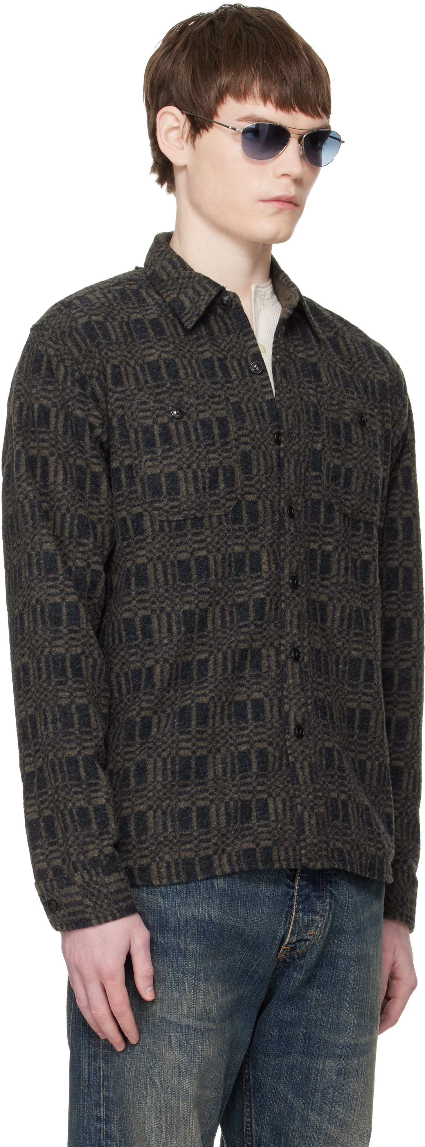 RRL - Gray Jacquard-Knit Wool-Blend Work Shirt