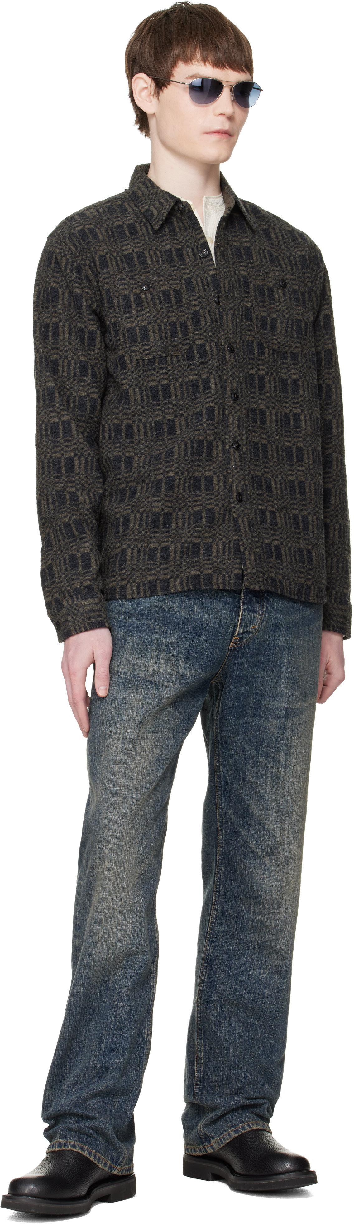 RRL - Gray Jacquard-Knit Wool-Blend Work Shirt
