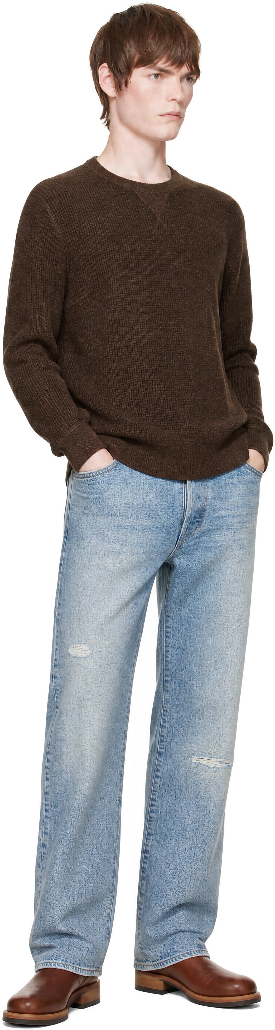 RRL - Brown Waffle Crew Sweater