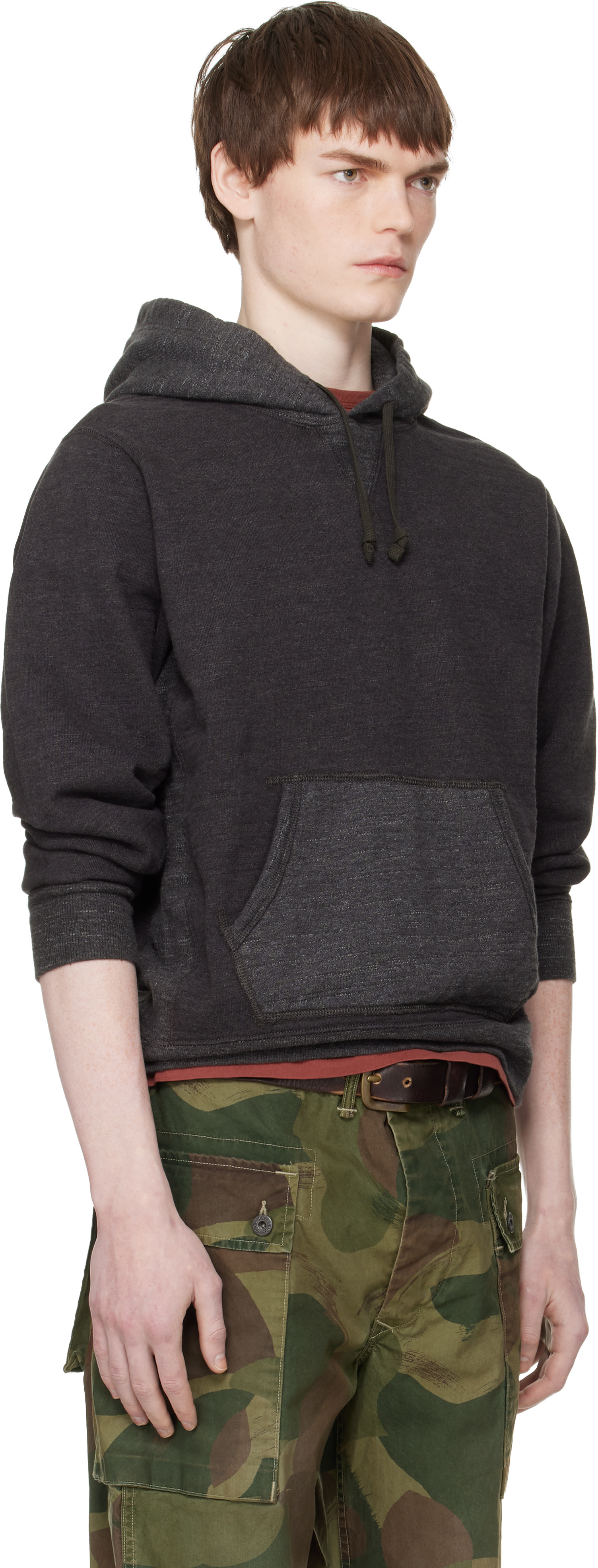 RRL - Pull à capuche gris en jersey bouclette