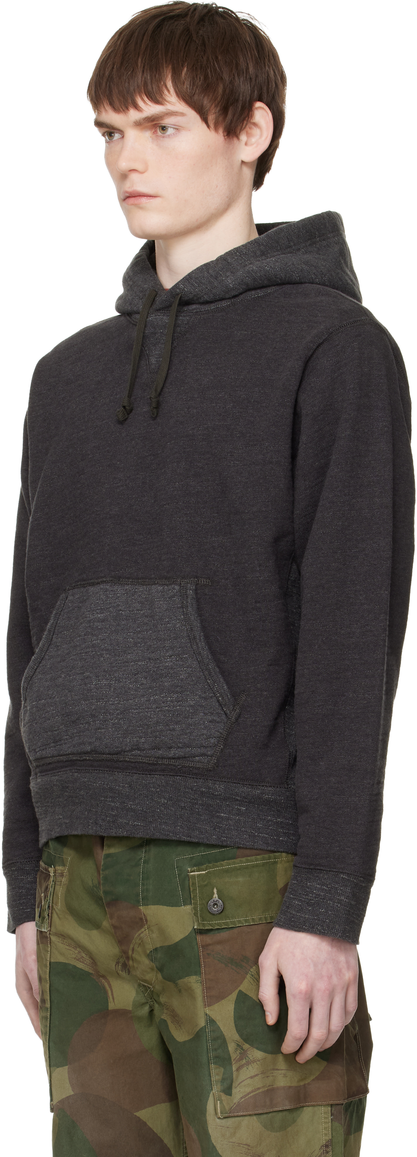 RRL - Pull à capuche gris en jersey bouclette