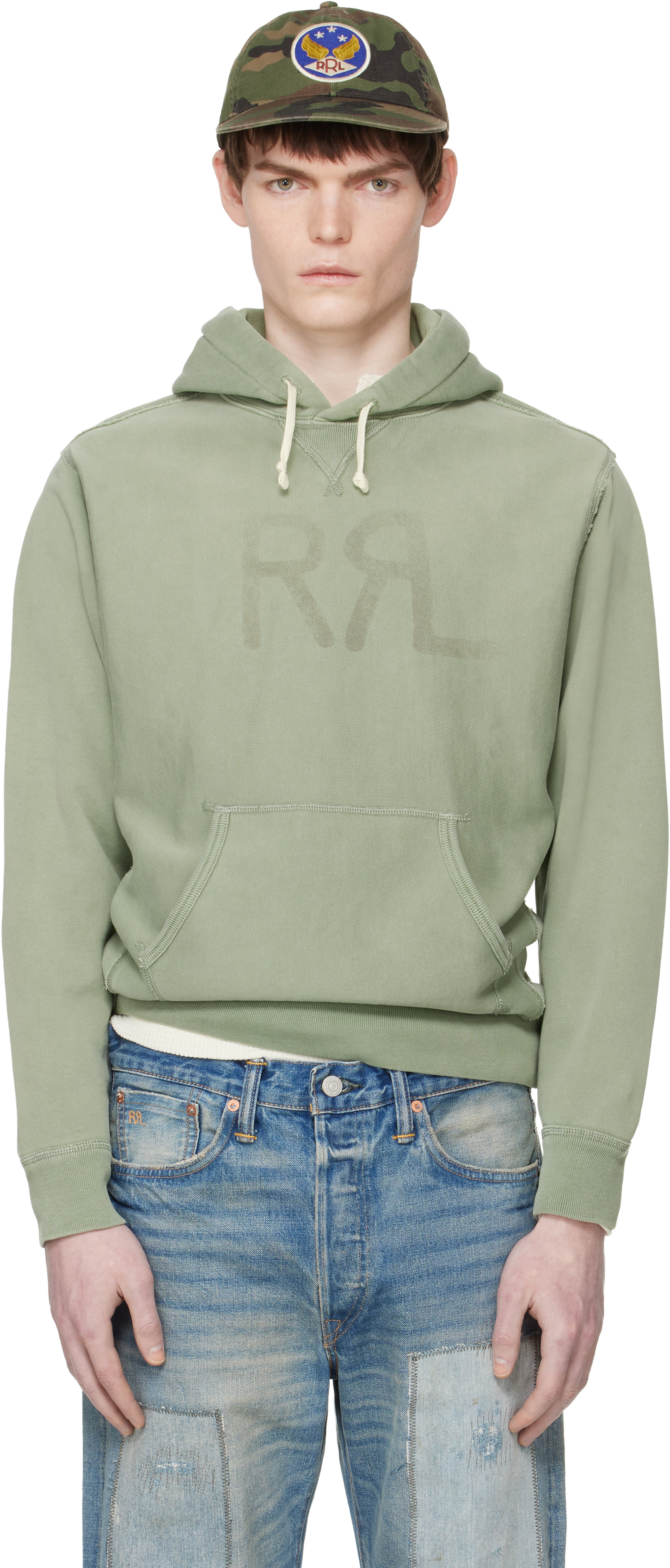 RRL - Pull à capuche vert à logo Ranch