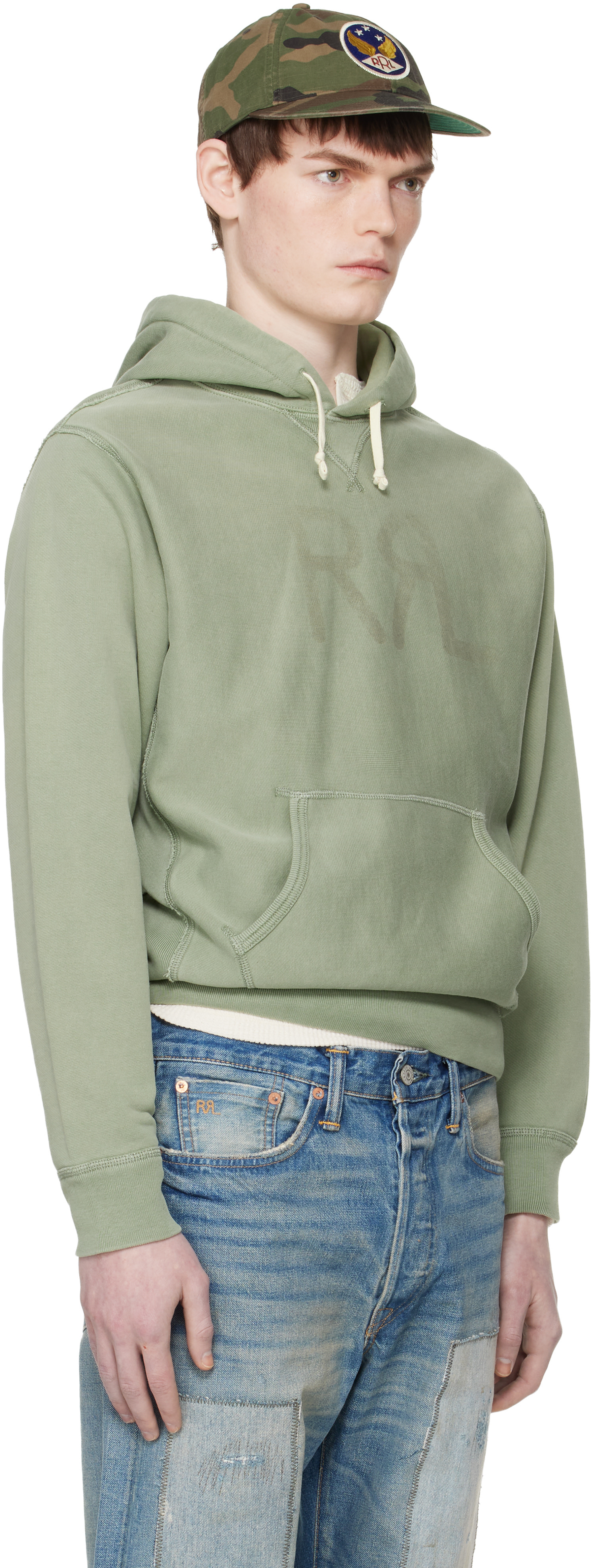 RRL - Pull à capuche vert à logo Ranch