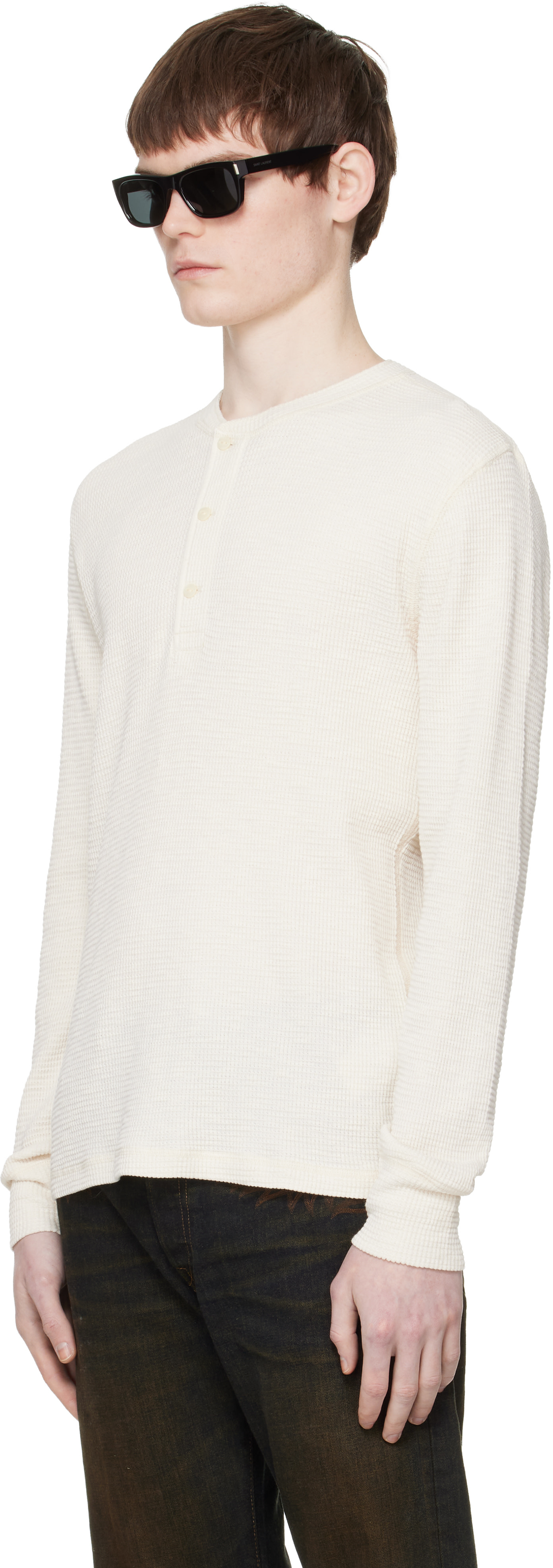 RRL: オフホワイト ワッフル ヘンリーネック Tシャツ | SSENSE 日本