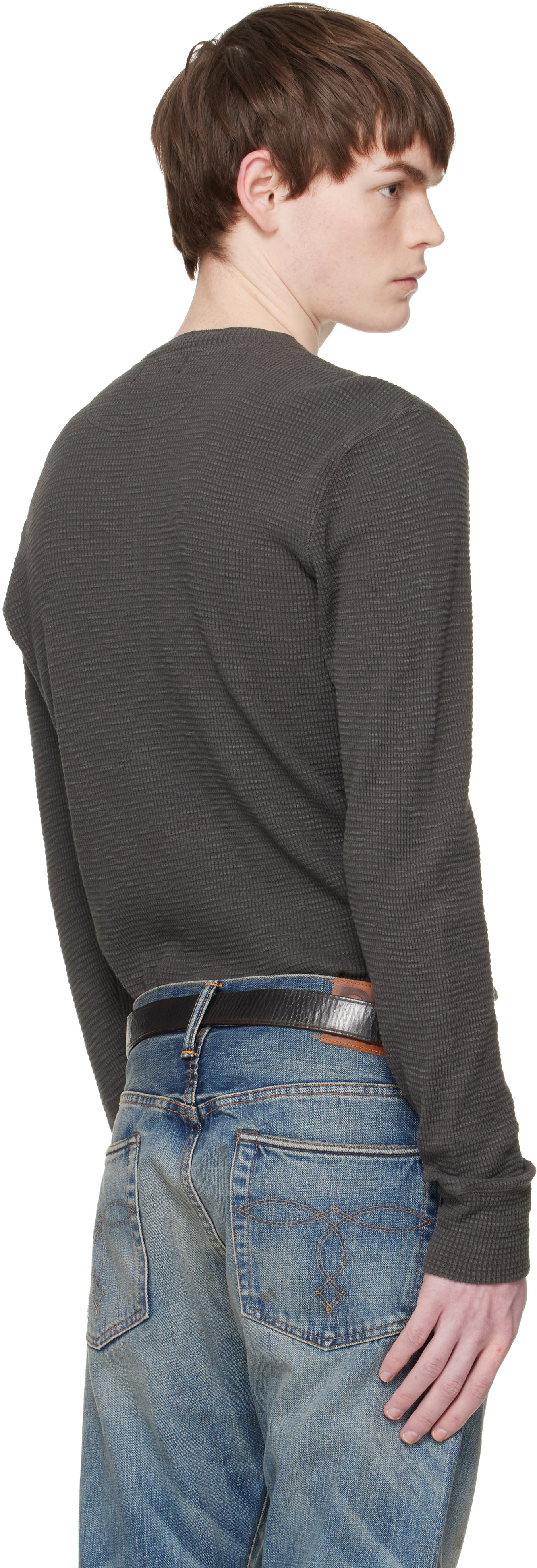 RRL グレー ヘンリーネック Tシャツ　Made in China　M RRL: グレー ワッフル ヘンリーネック Tシャツ | SSENSE 日本