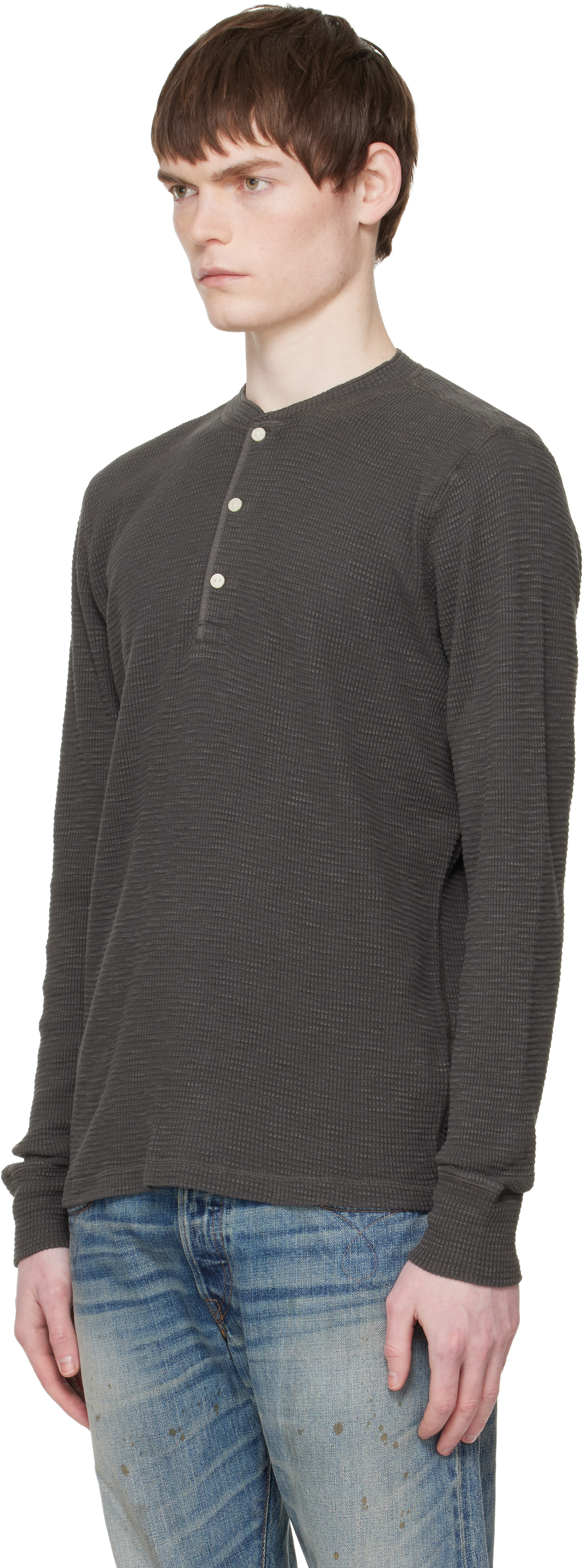 RRL DOUBLE RL グレー ワッフルニット ヘンリーネックシャツ XL RRL: グレー ワッフル ヘンリーネック Tシャツ | SSENSE 日本