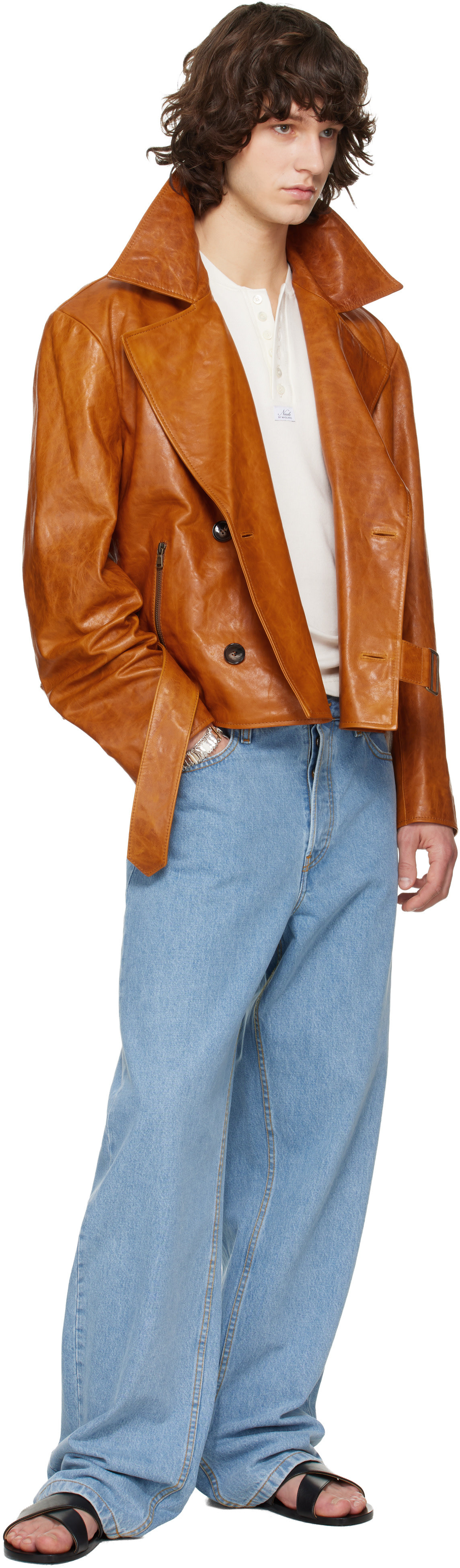 Sanderlak: Tan Leather Moto Jacket | SSENSE