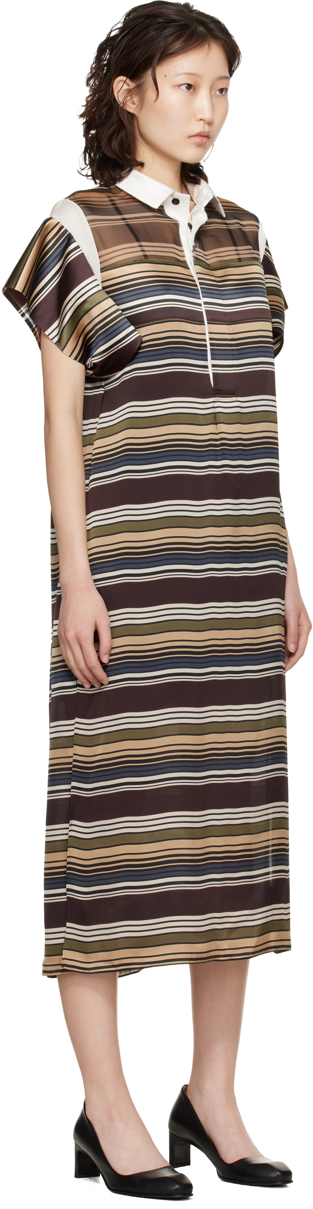 sacai: Multicolor Horizontal Stripe Midi Dress | SSENSE