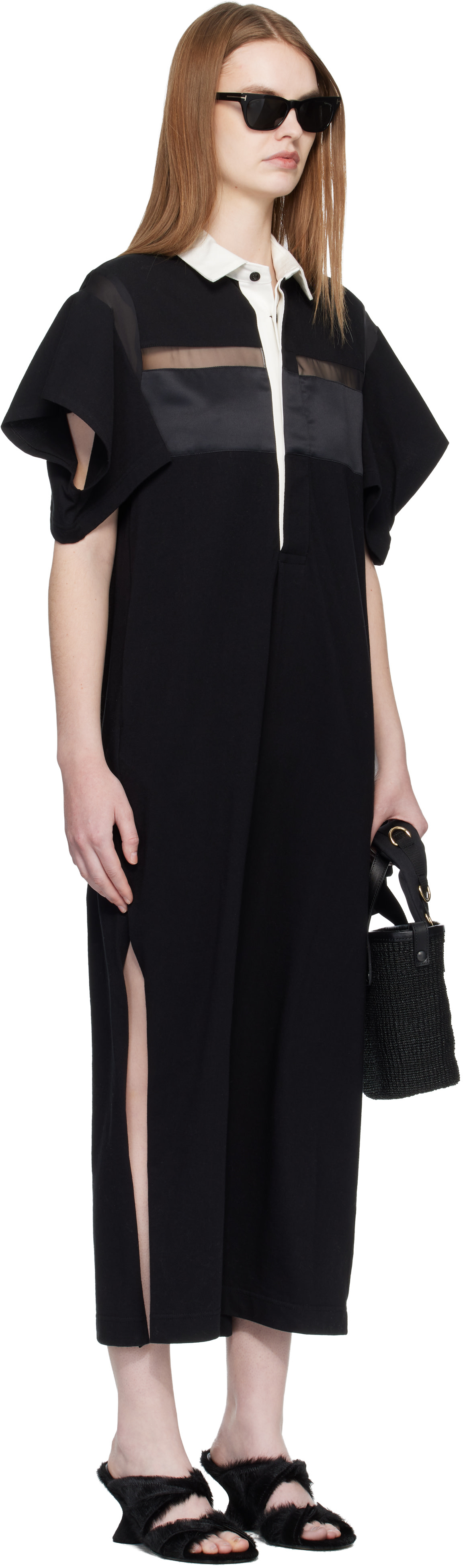 sacai: Black Cotton Jersey Midi Dress | SSENSE