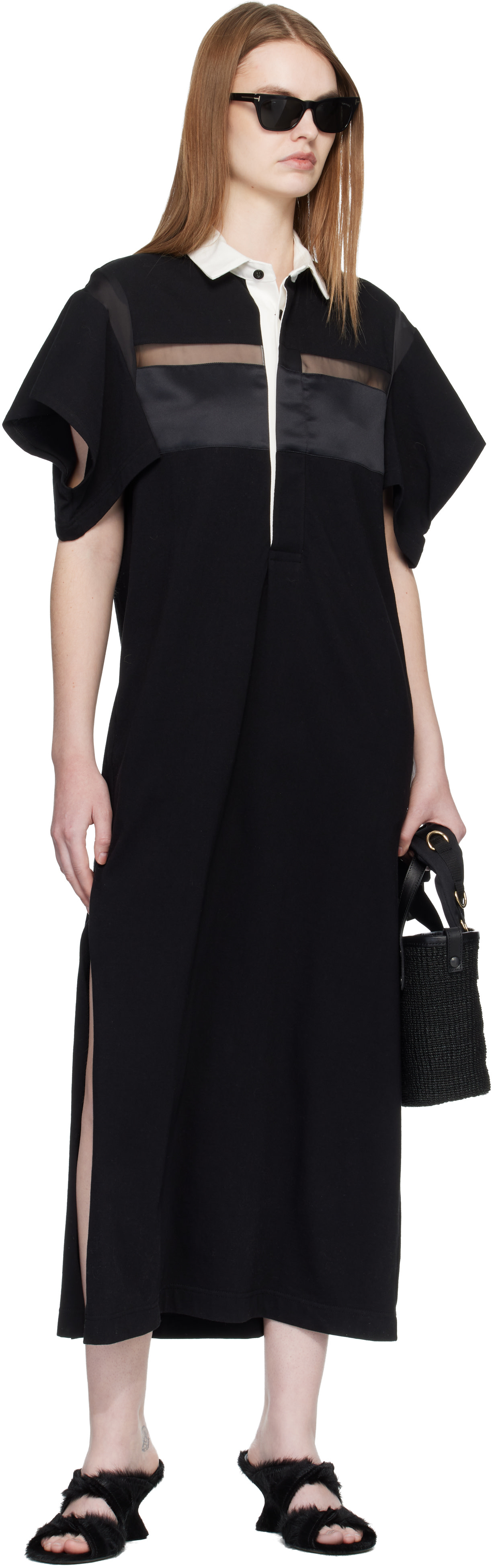 sacai: Black Cotton Jersey Midi Dress | SSENSE Austria