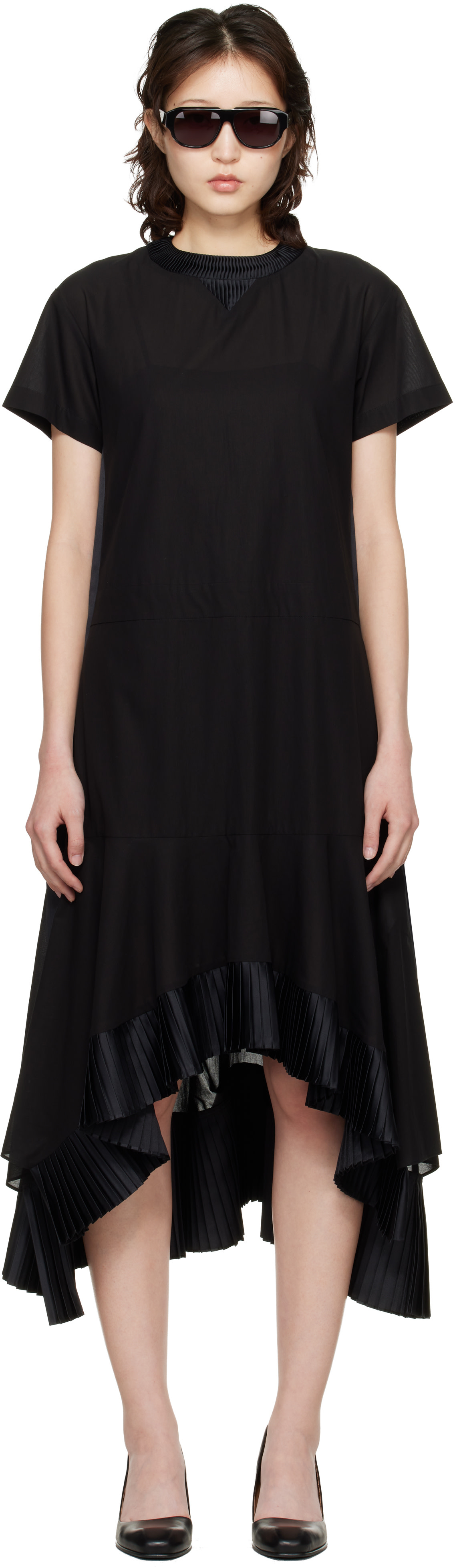 sacai: Black Cotton Broadcloth Midi Dress | SSENSE