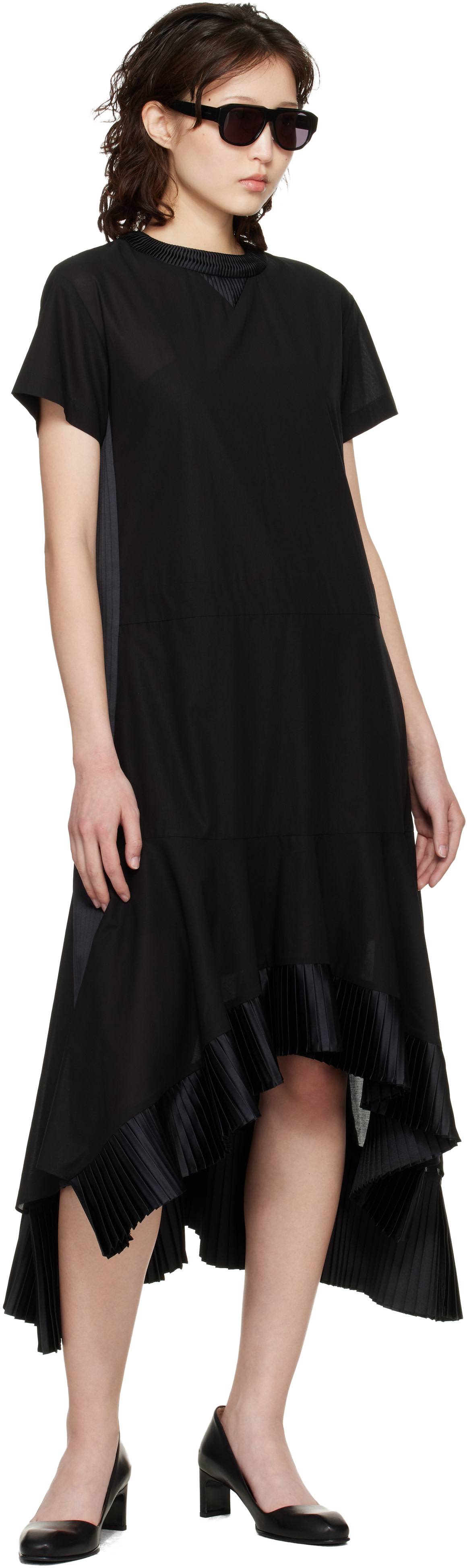 sacai: Black Cotton Broadcloth Midi Dress | SSENSE