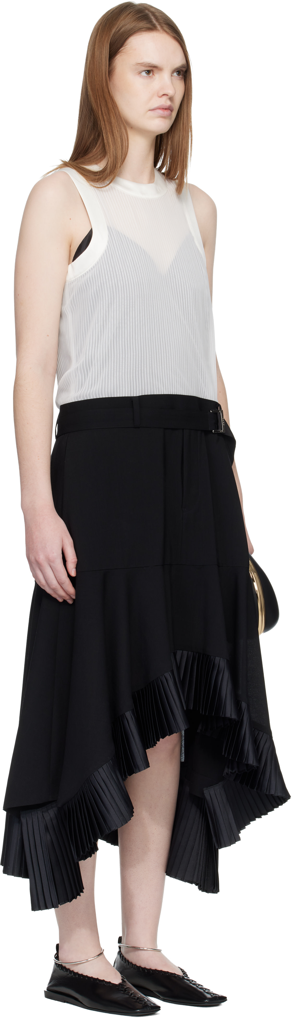 sacai: Black & Off-White Suiting Satin Midi Dress | SSENSE