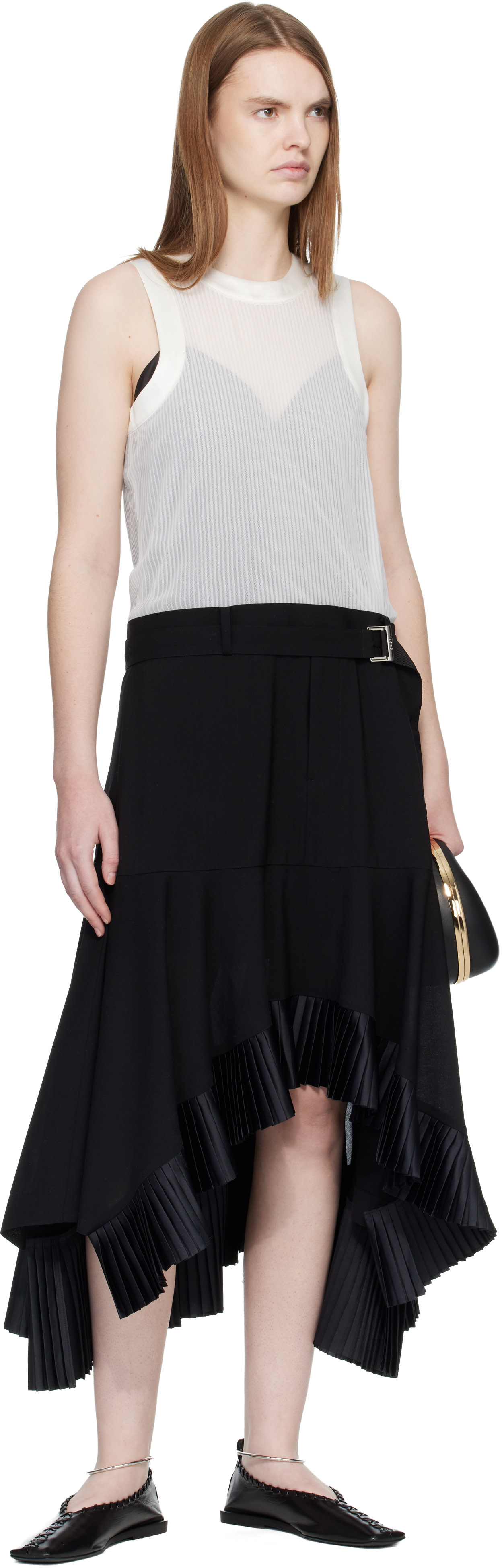 sacai: Black & Off-White Suiting Satin Midi Dress | SSENSE