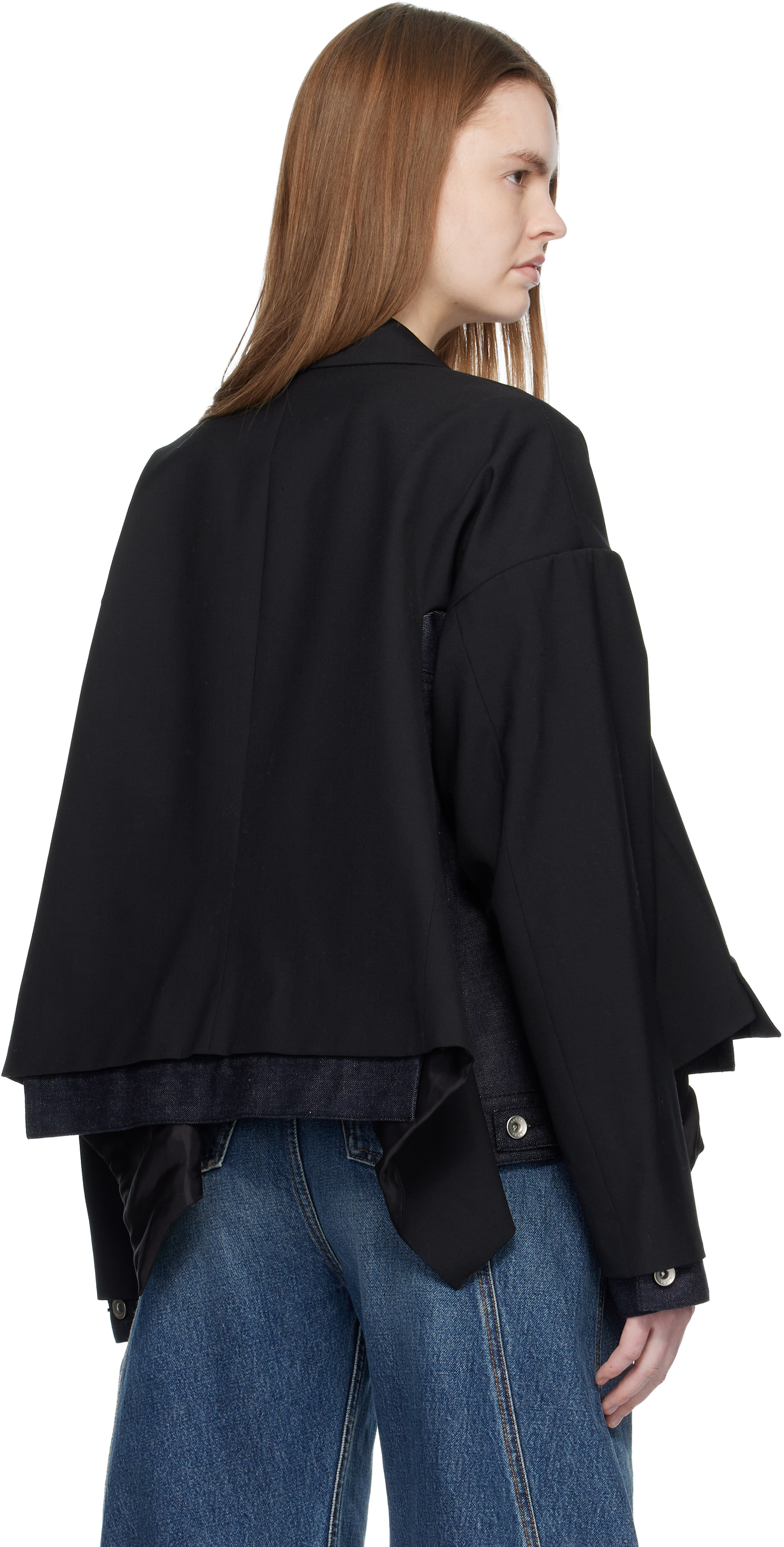 sacai: ブラック Suiting & Denim テーラードジャケット | SSENSE 日本