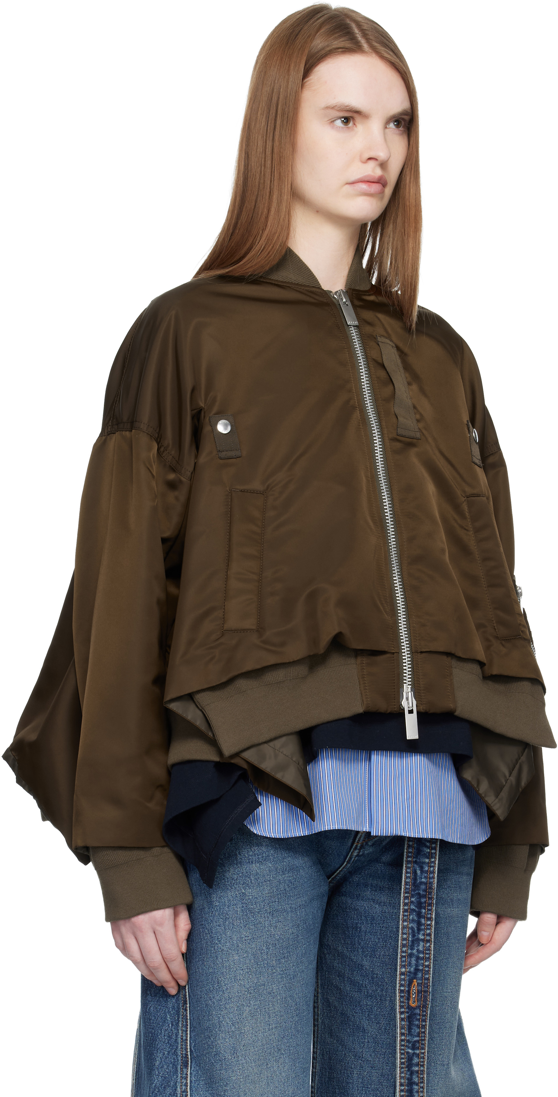 sacai/ナイロンツイルウールメルトンブルゾン/ボンバージャケット/サイズ1 sacai: ブラウン ナイロンツイル ボンバージャケット | SSENSE 日本