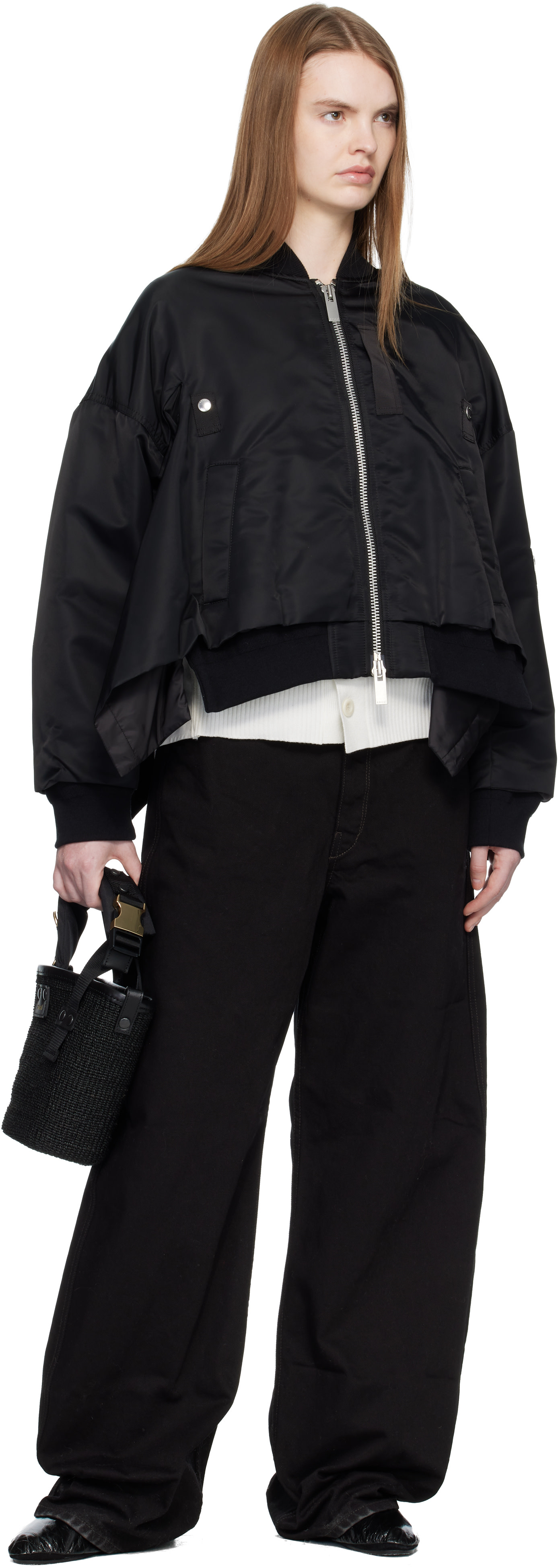   ボンバージャケット S/P ブラック sacai: ブラック Nylon Twill ボンバージャケット | SSENSE 日本