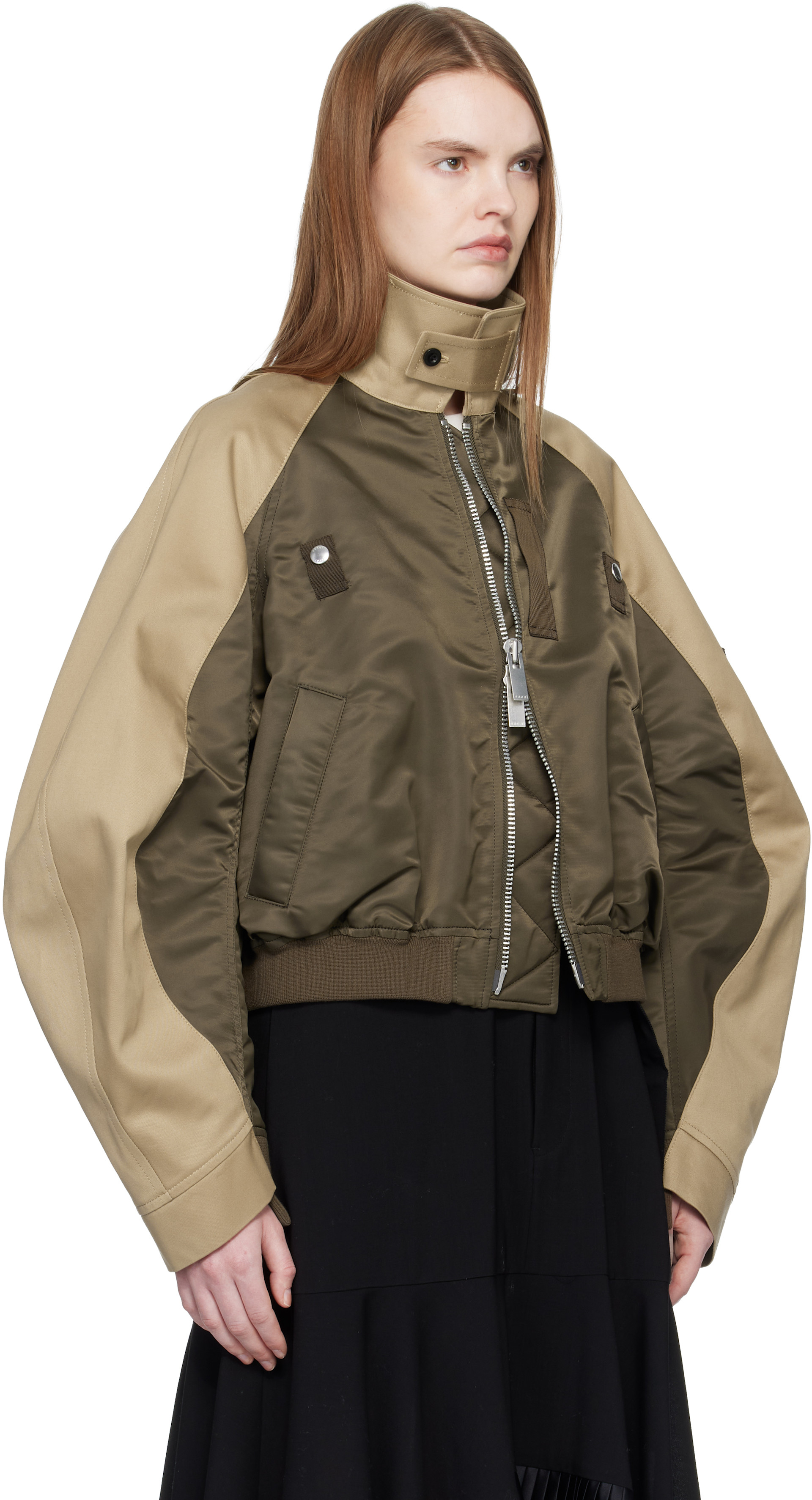 sacai: カーキ＆ベージュ チノ ツイル ボンバージャケット | SSENSE 日本