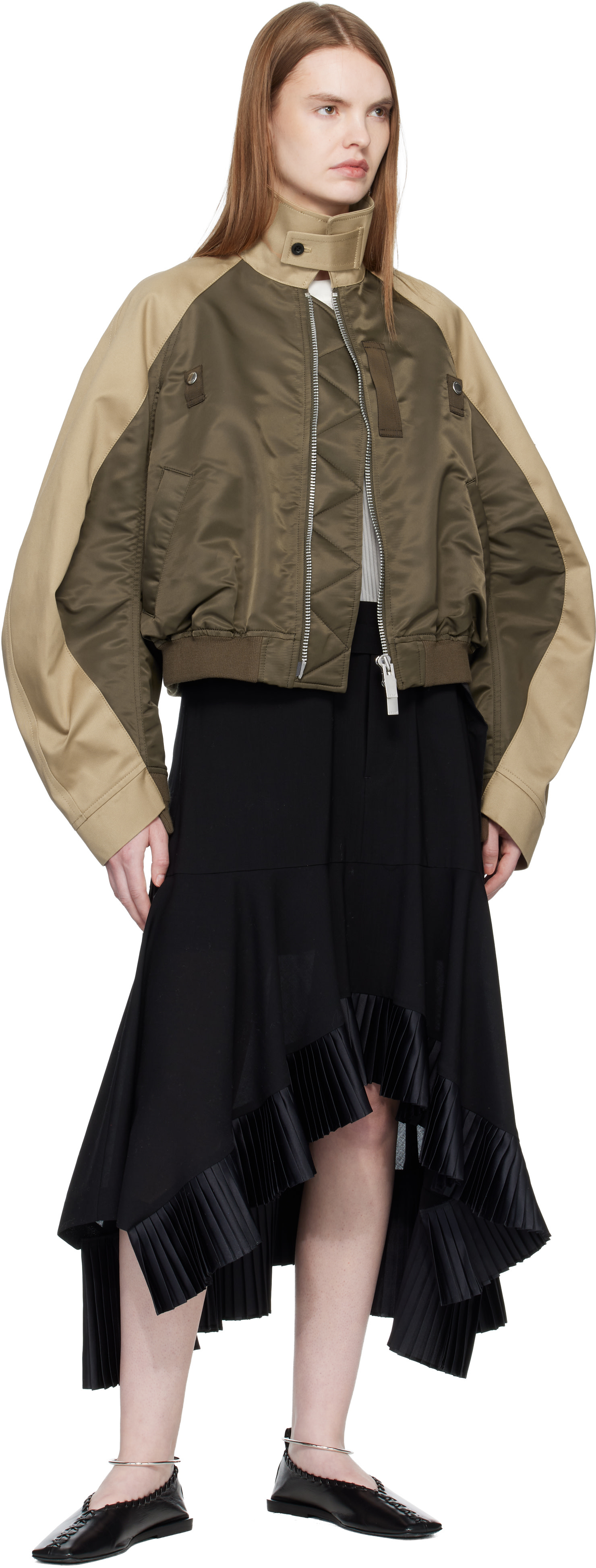 sacai: カーキ＆ベージュ チノ ツイル ボンバージャケット | SSENSE 日本