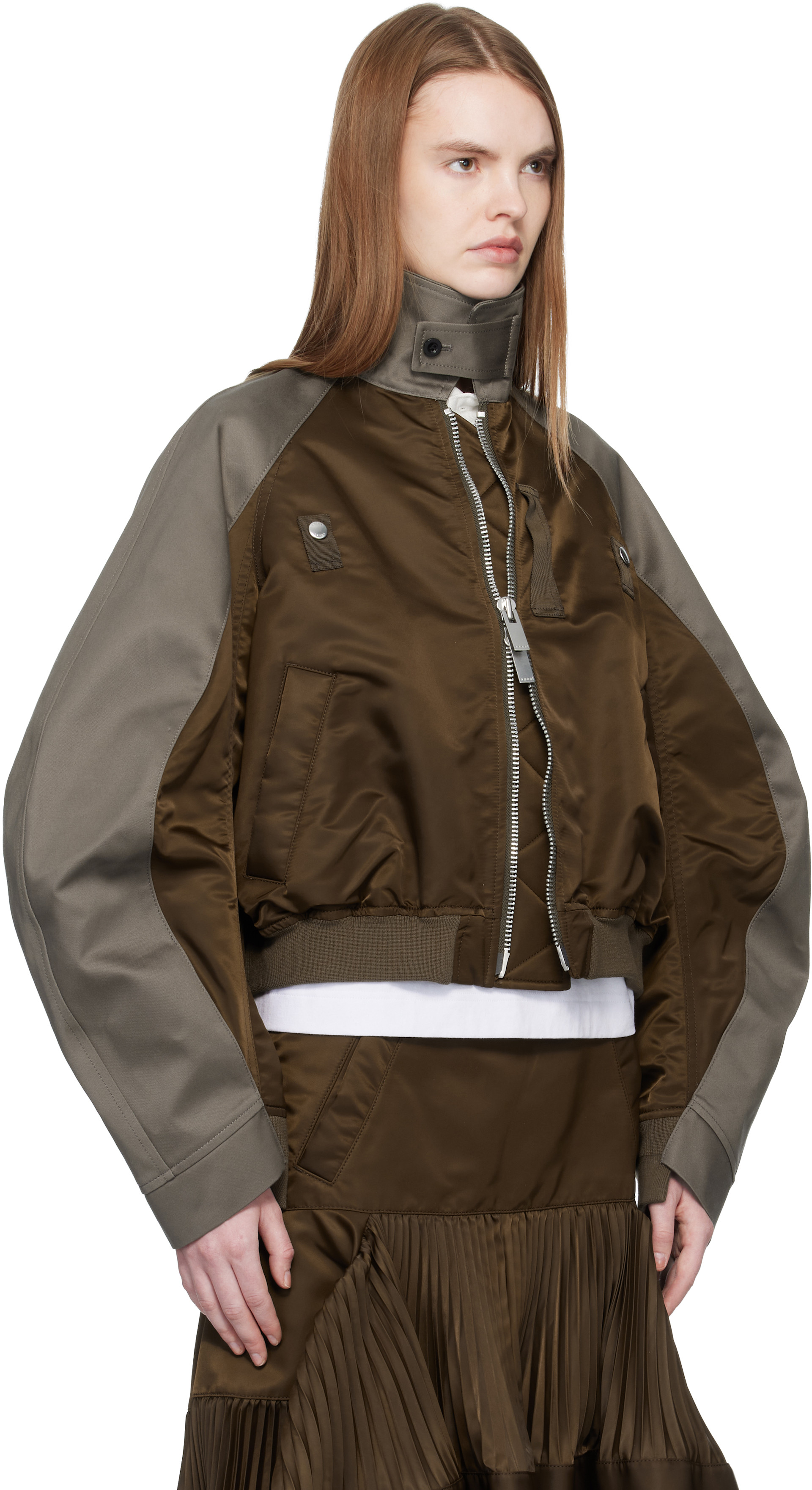 sacai: Brown Chino & Twill Bomber Jacket | SSENSE
