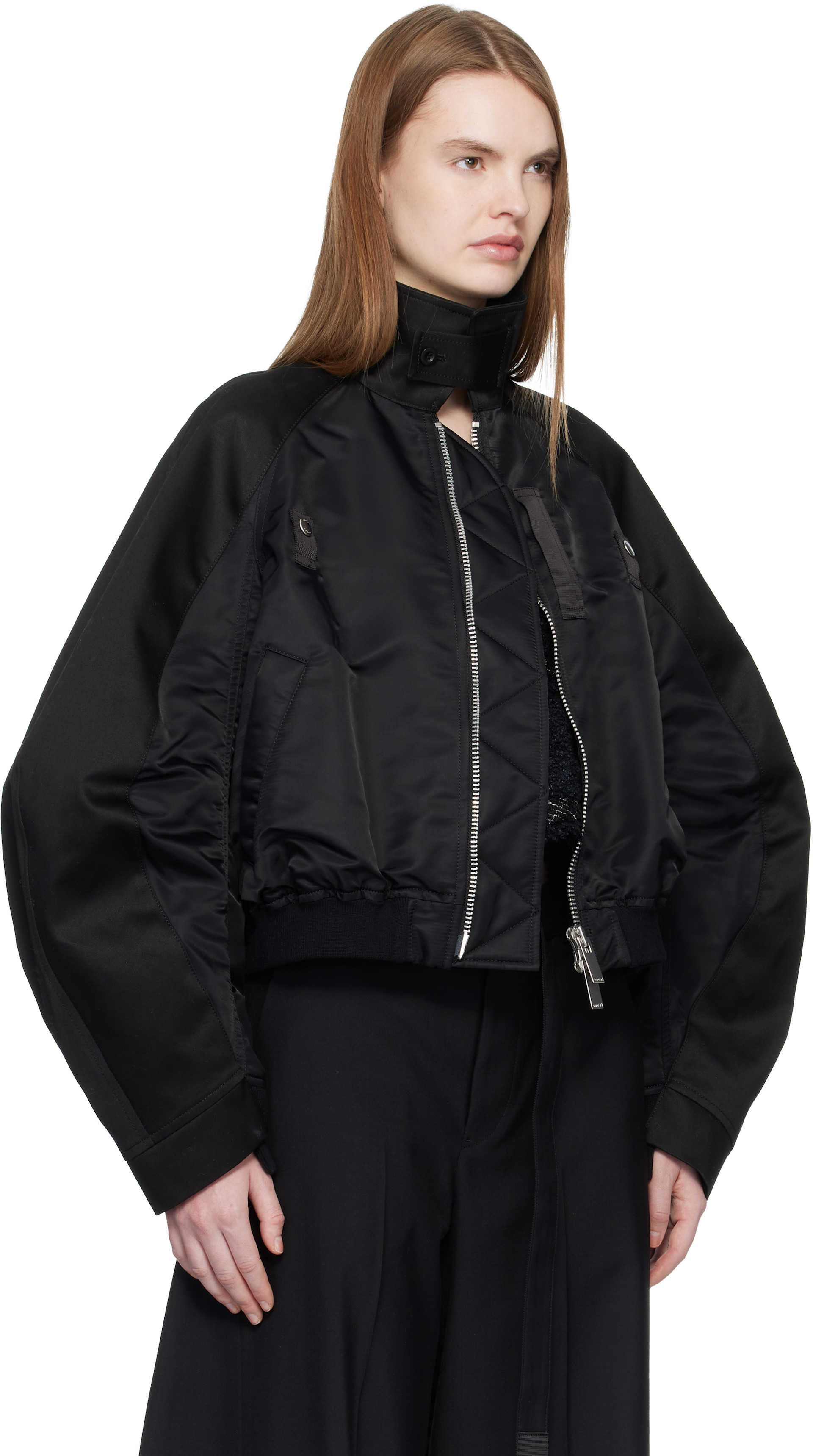 sacai: ブラック コットンチノ＆ナイロンツイル ボンバージャケット