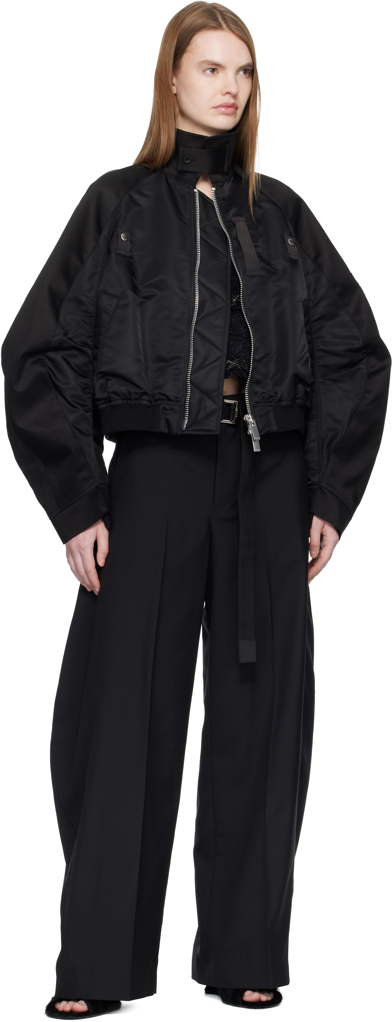 sacai: Black Cotton Chino & Nylon Twill Bomber Jacket | SSENSE