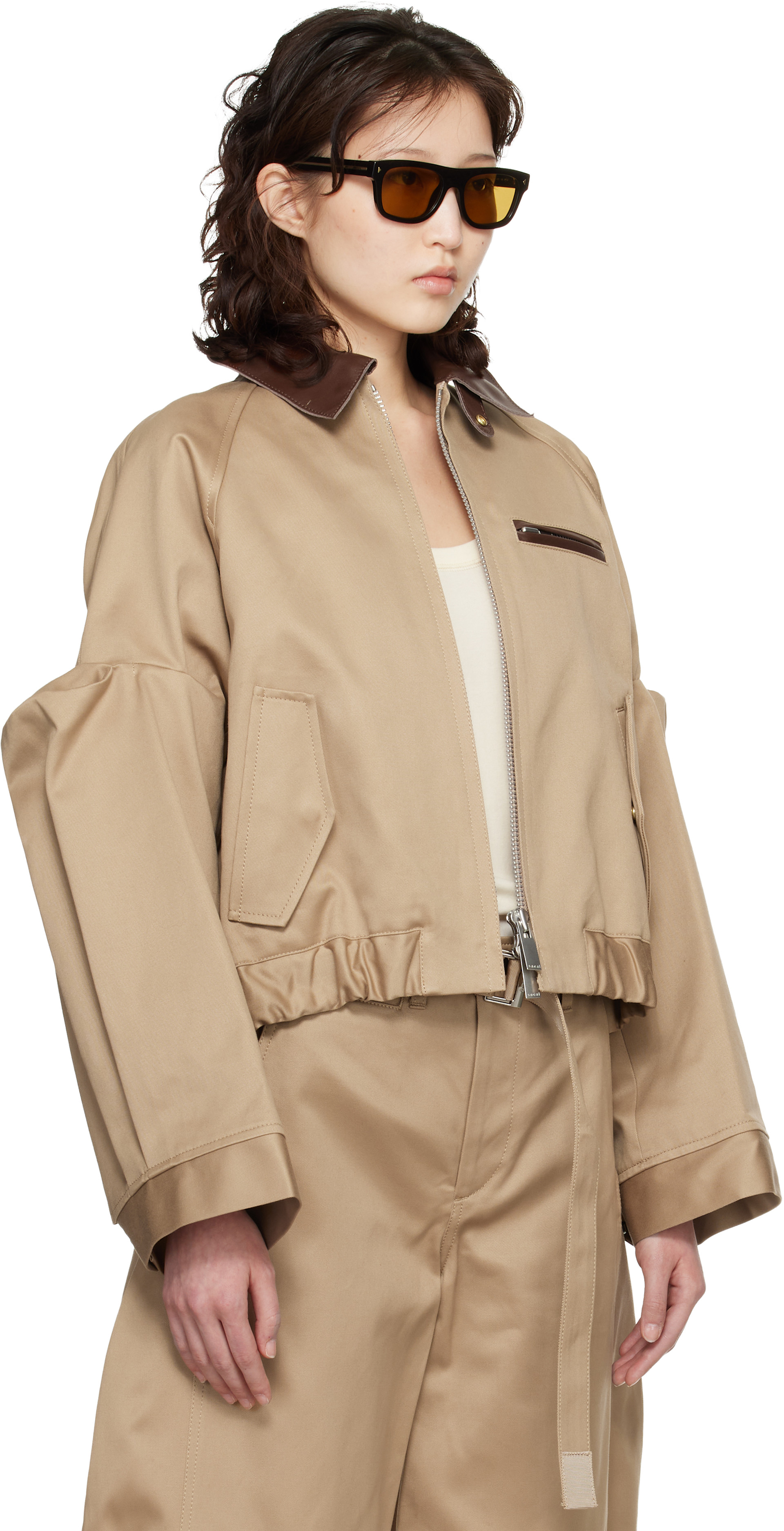 sacai: Beige Cotton Chino Jacket | SSENSE