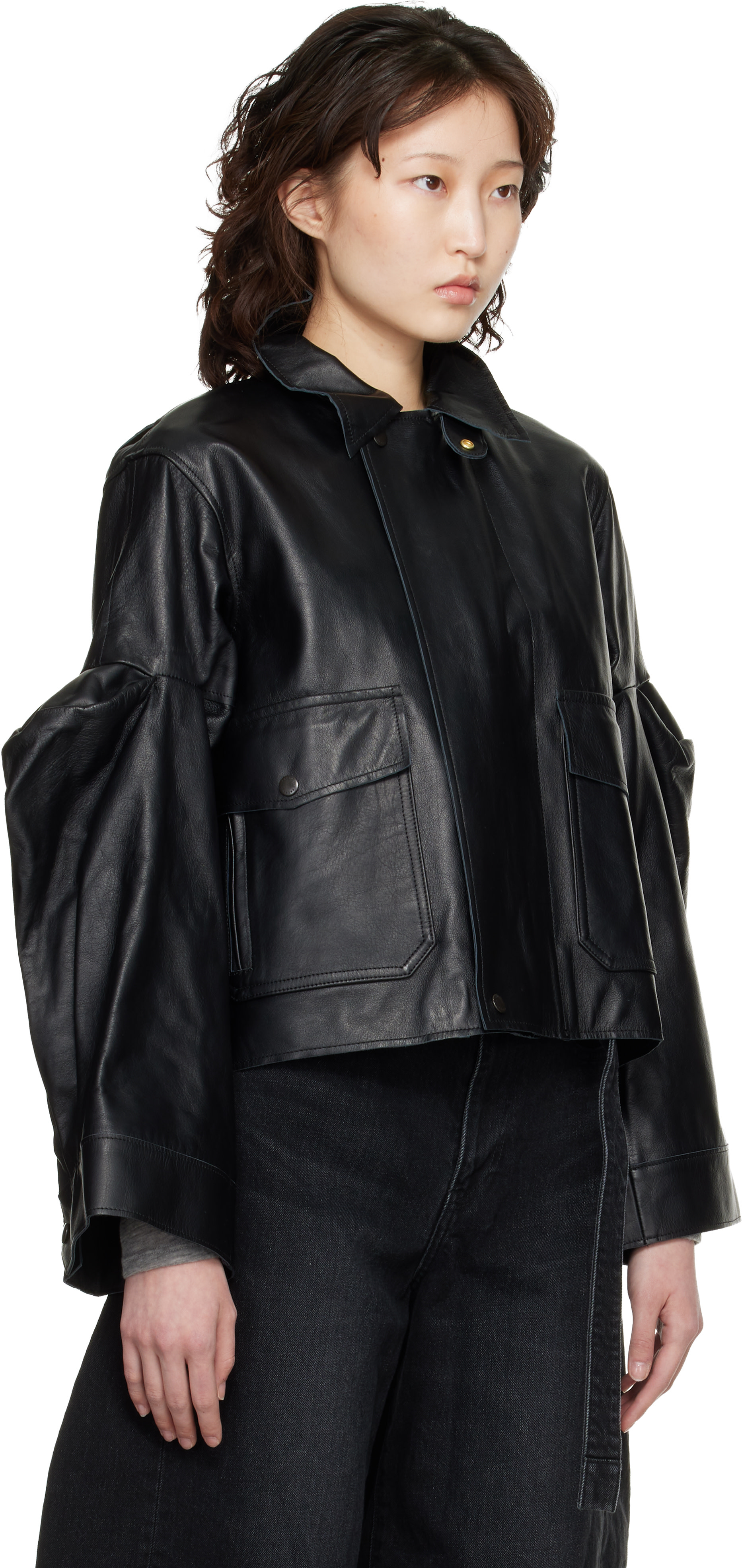 sacai - Blouson noir en cuir