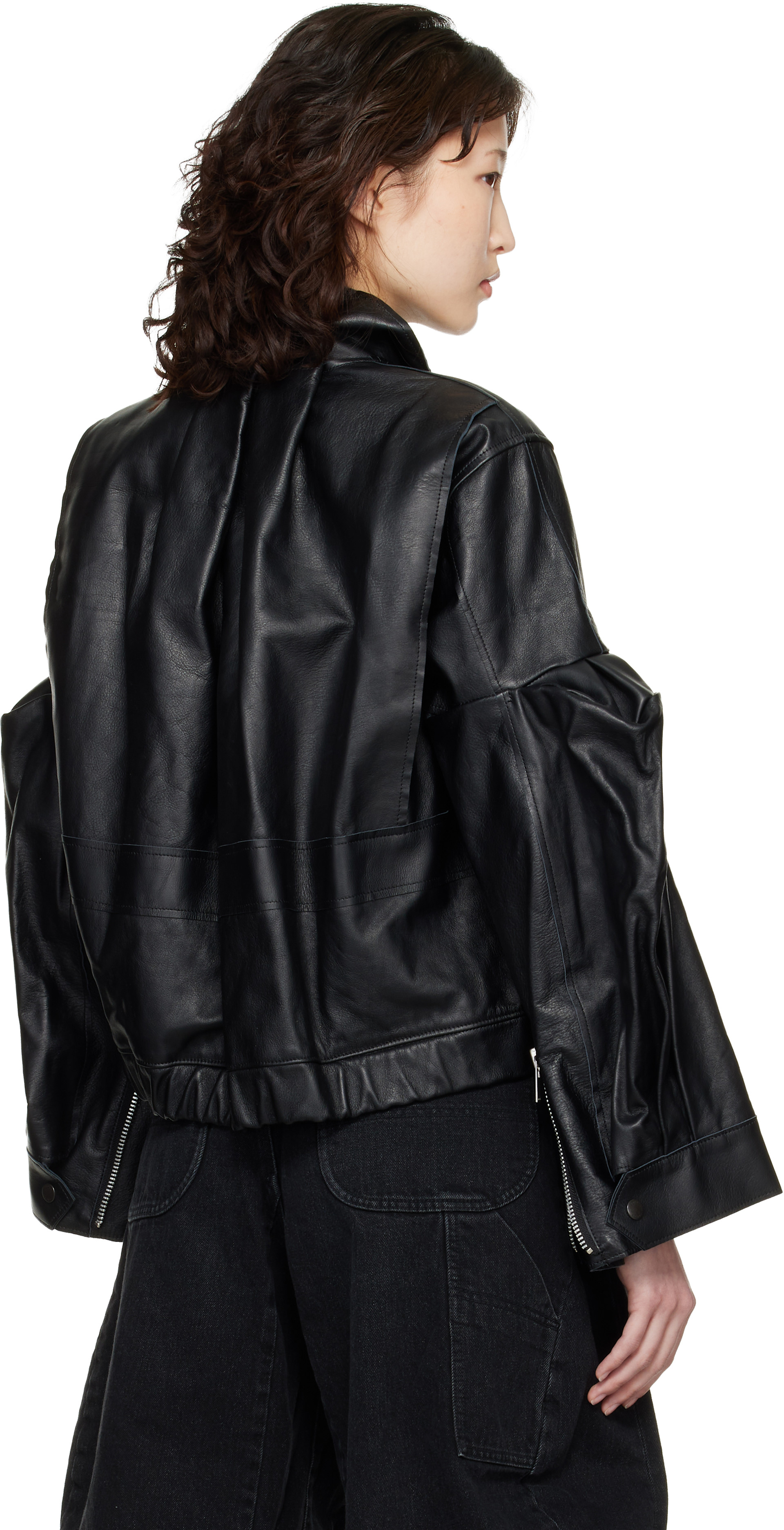 sacai - Blouson noir en cuir