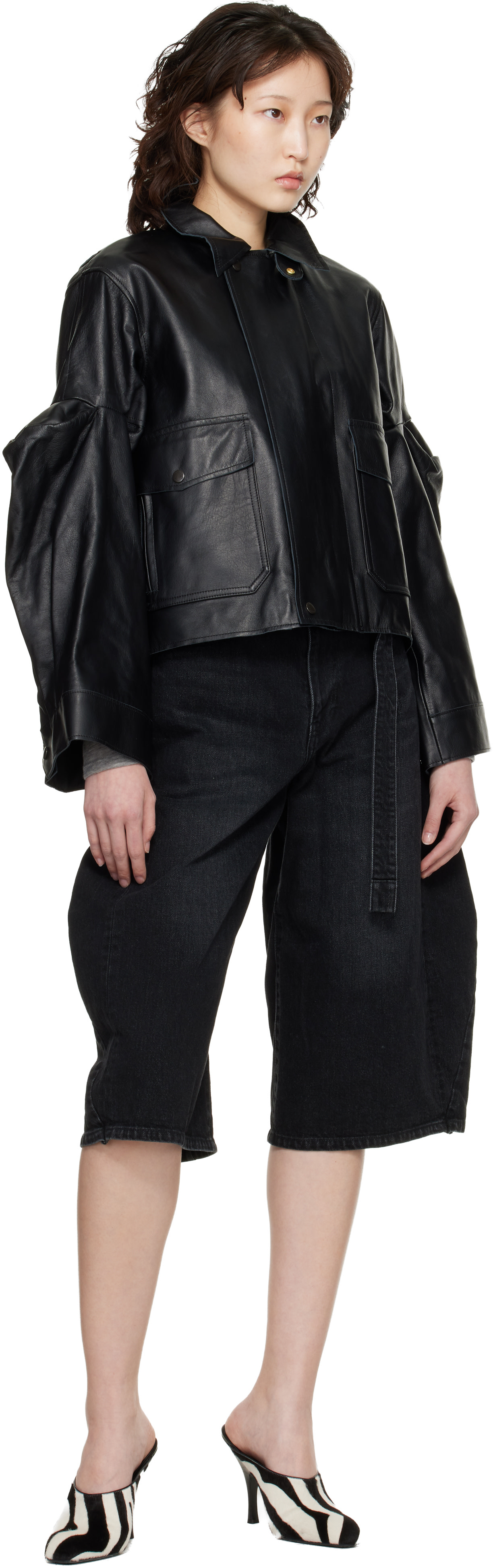 sacai - Blouson noir en cuir