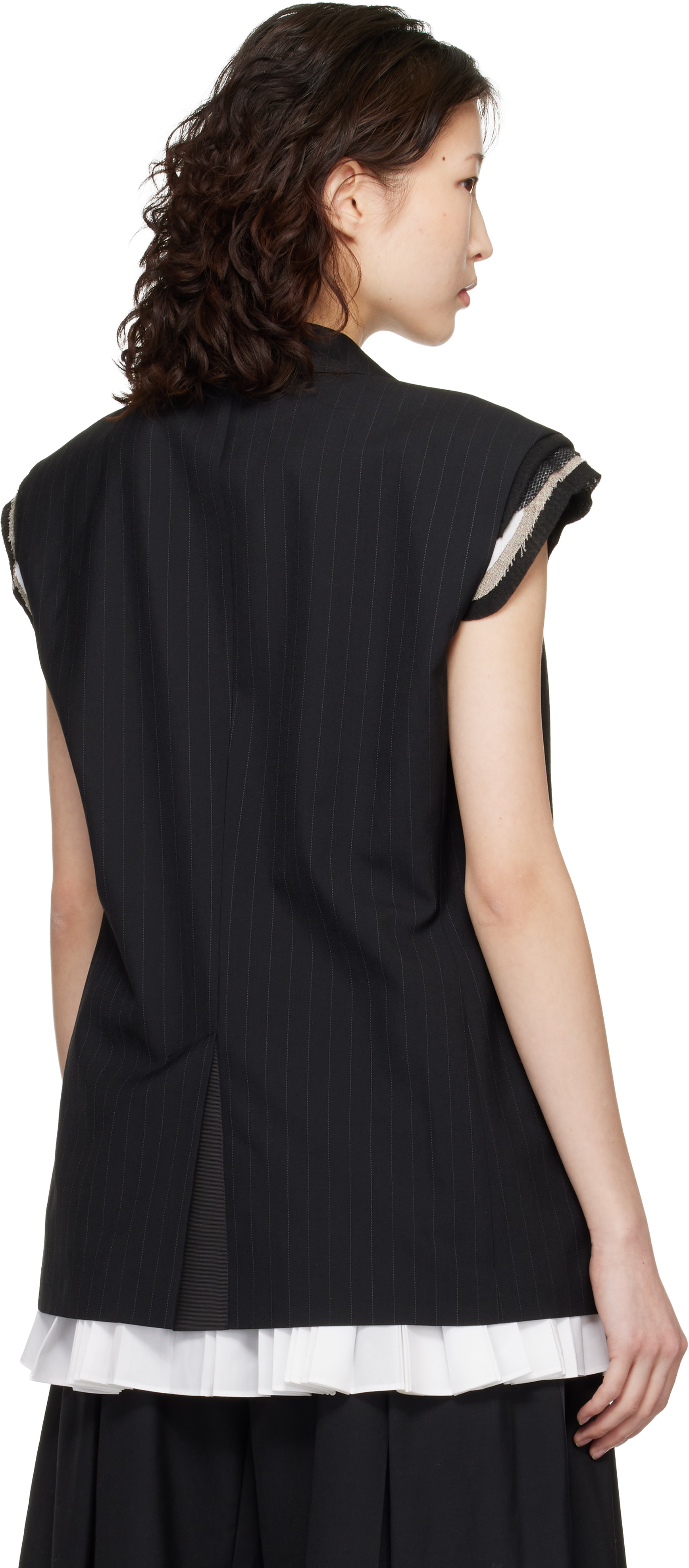 sacai: Black Chalk Stripe Vest | SSENSE