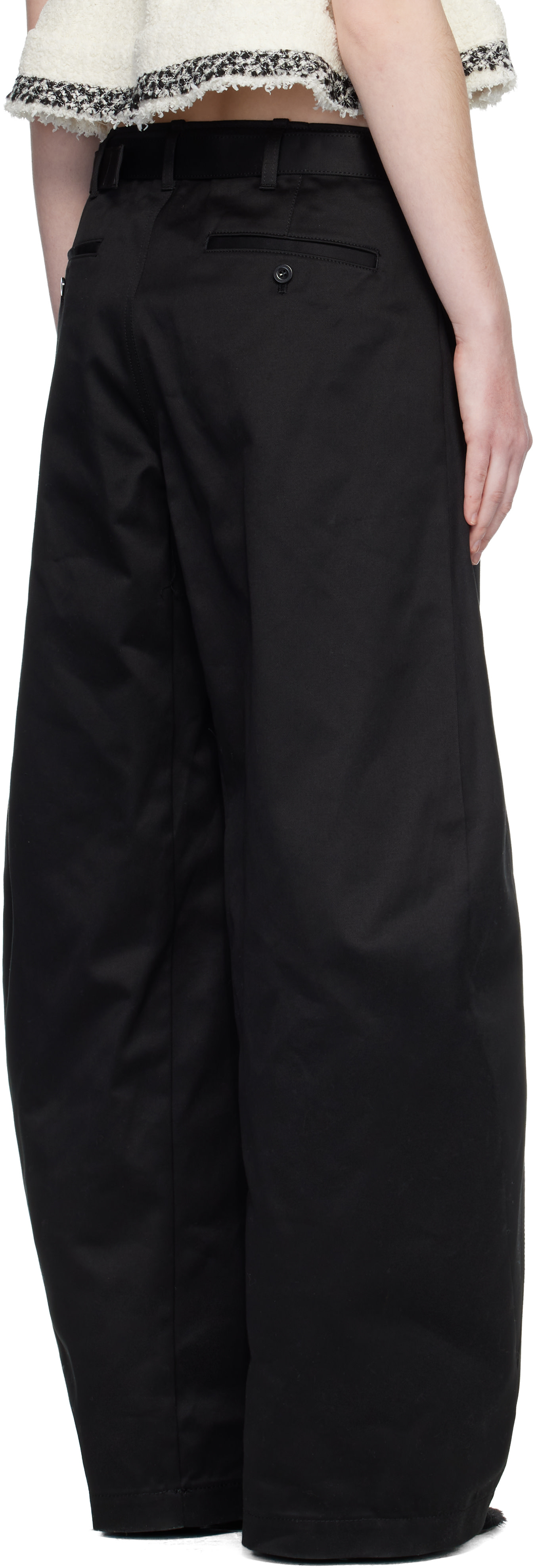 【0】【新品】 sacai Cotton Chino Pants sacai: Black Cotton Chino Trousers | SSENSE