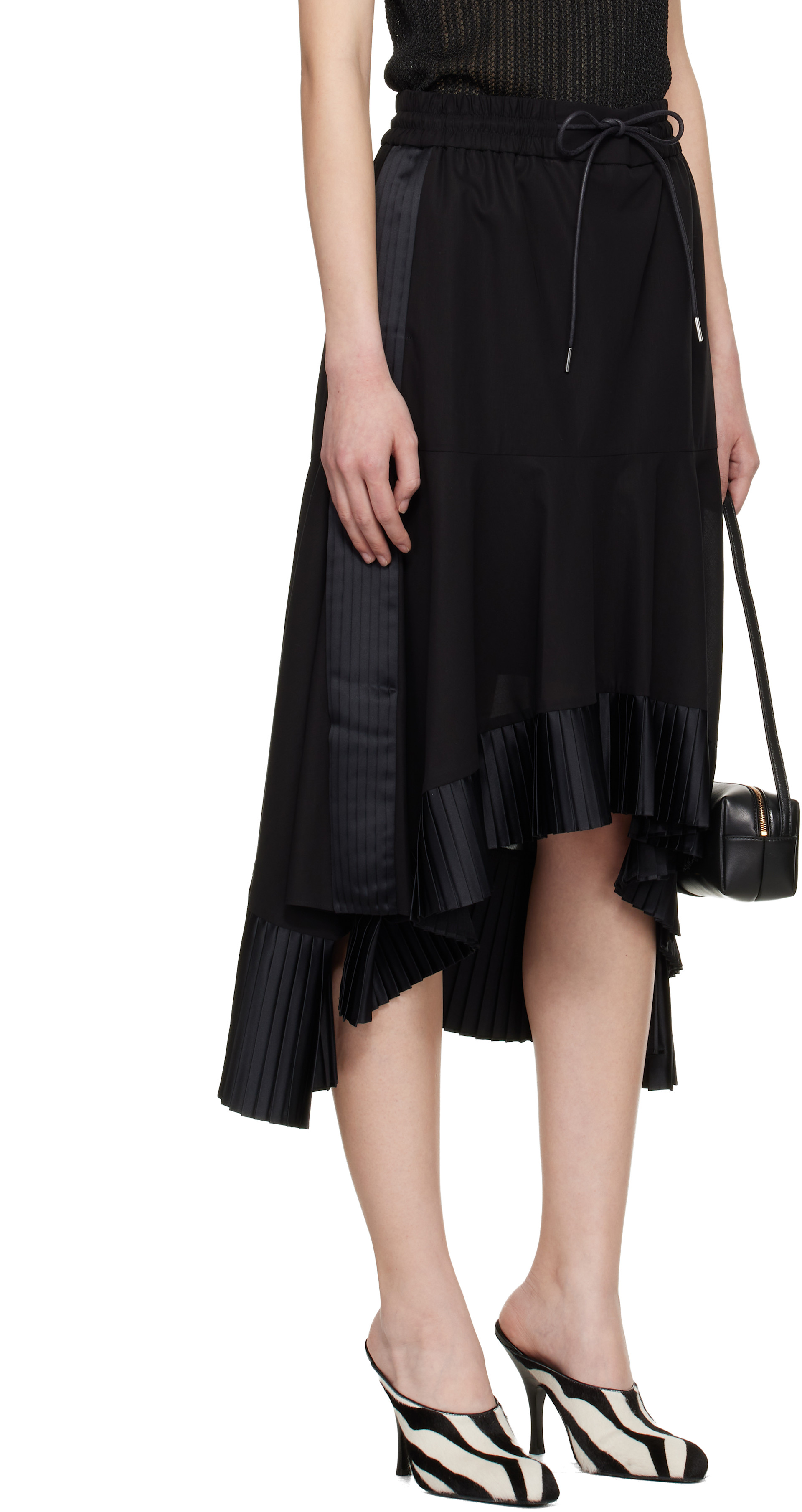sacai: Black Cotton Broadcloth Midi Skirt | SSENSE