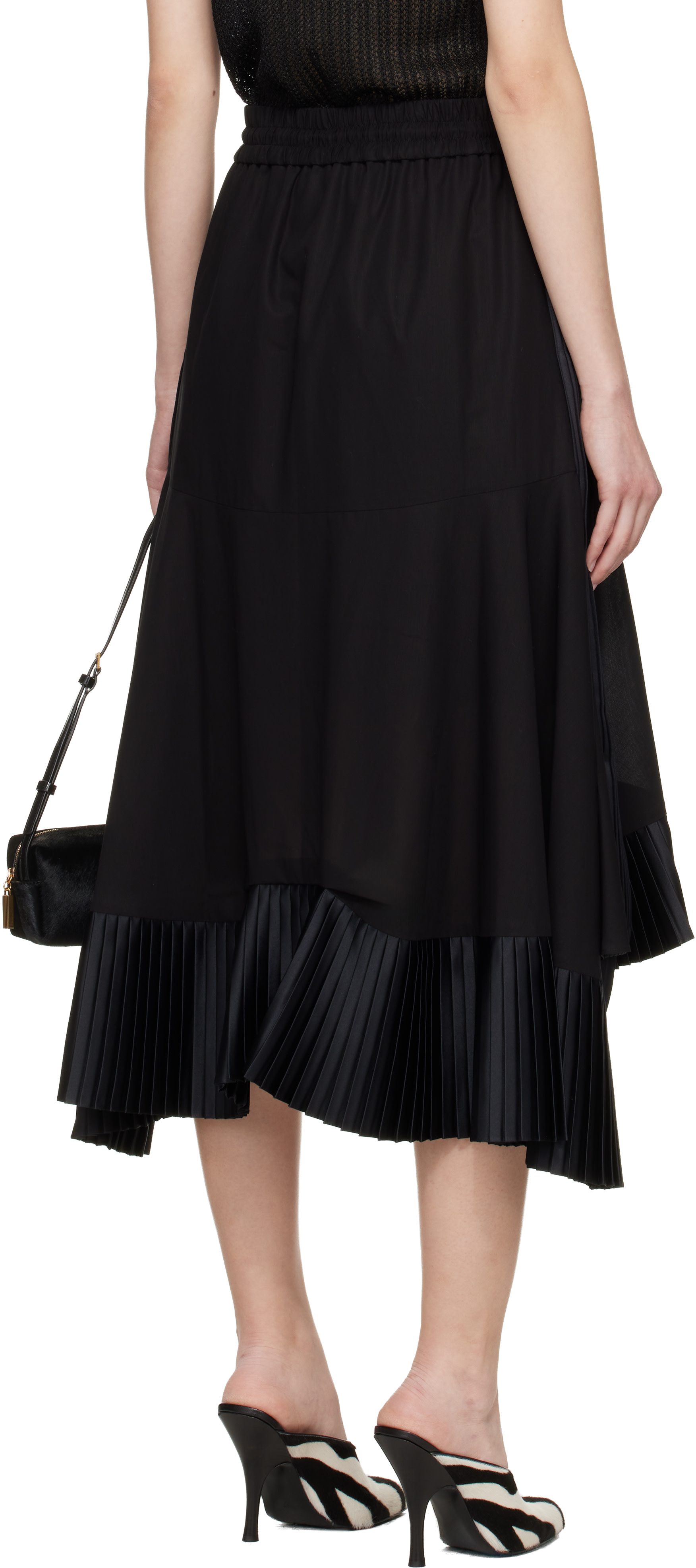 sacai: Black Cotton Broadcloth Midi Skirt | SSENSE