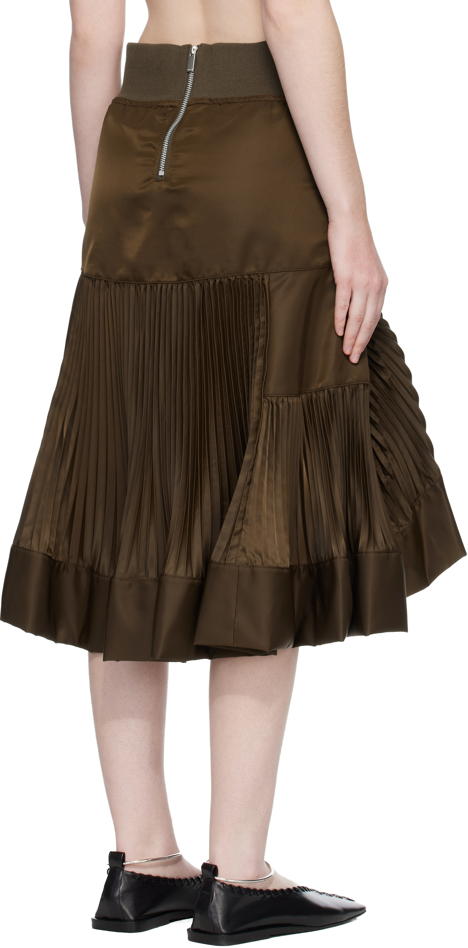 sacai: Brown Nylon Twill Midi Skirt | SSENSE