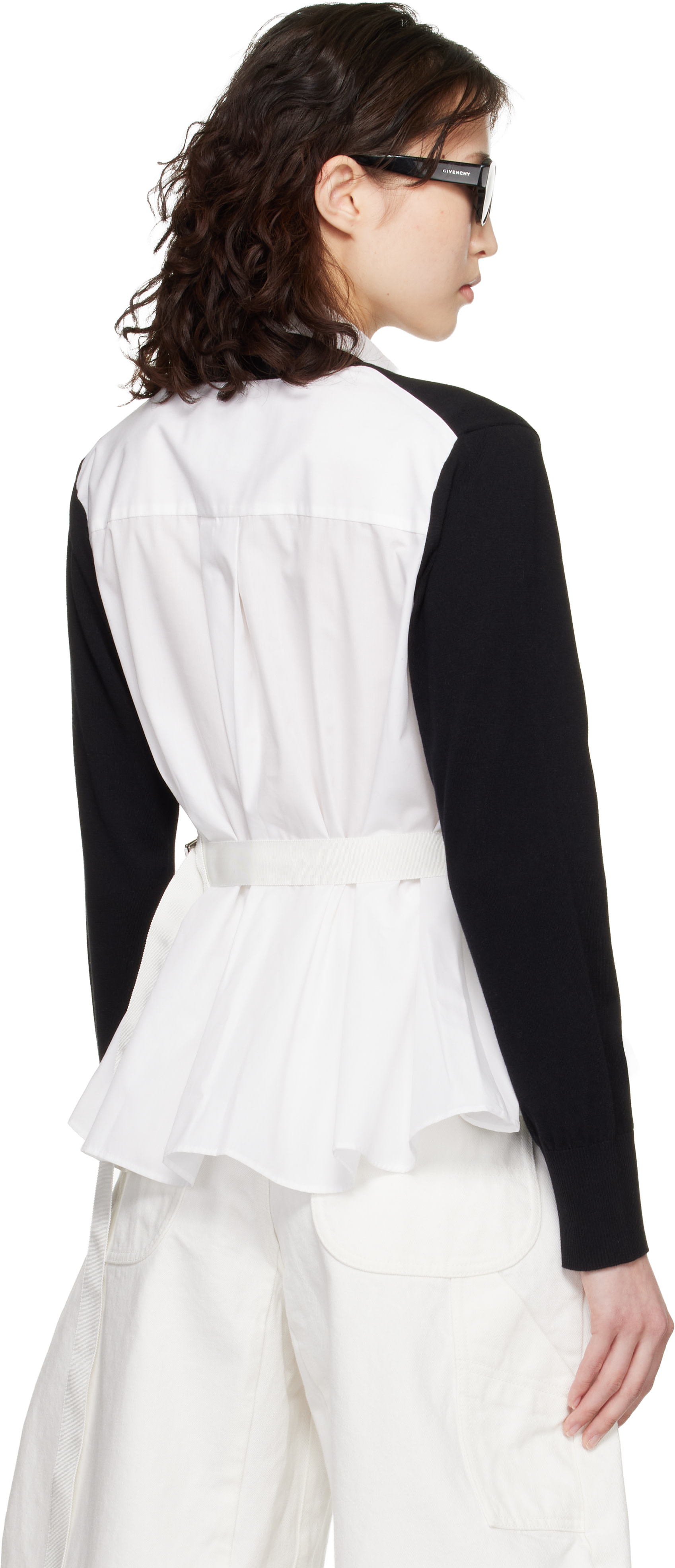 sacai: Black & White Poplin Cotton Knit Cardigan | SSENSE