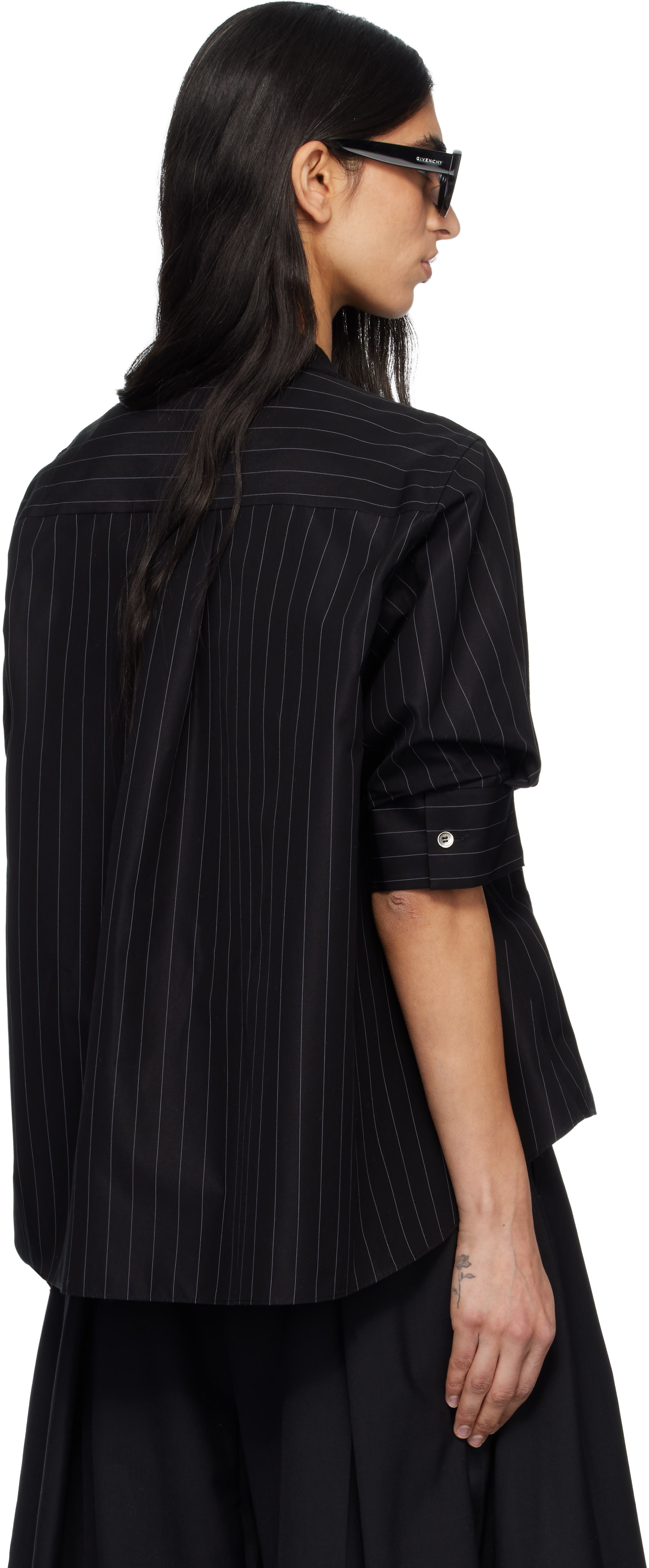 はるさやくん　 sacai: Black Chalk Stripe & Cotton Knit Cardigan | SSENSE