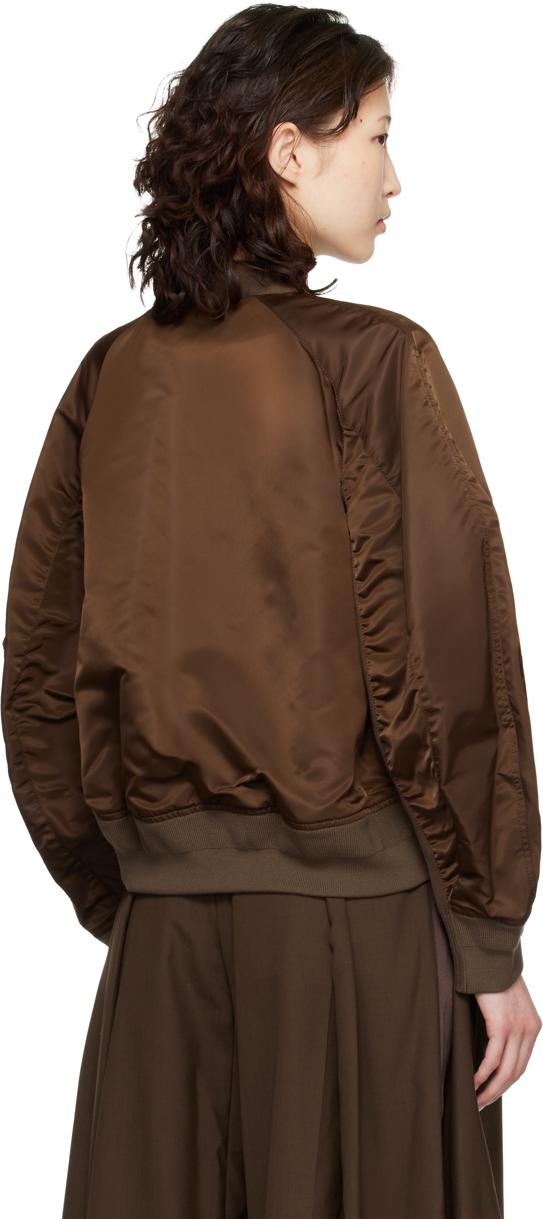 sacai: Brown Nylon Twill & Knit Cardigan | SSENSE