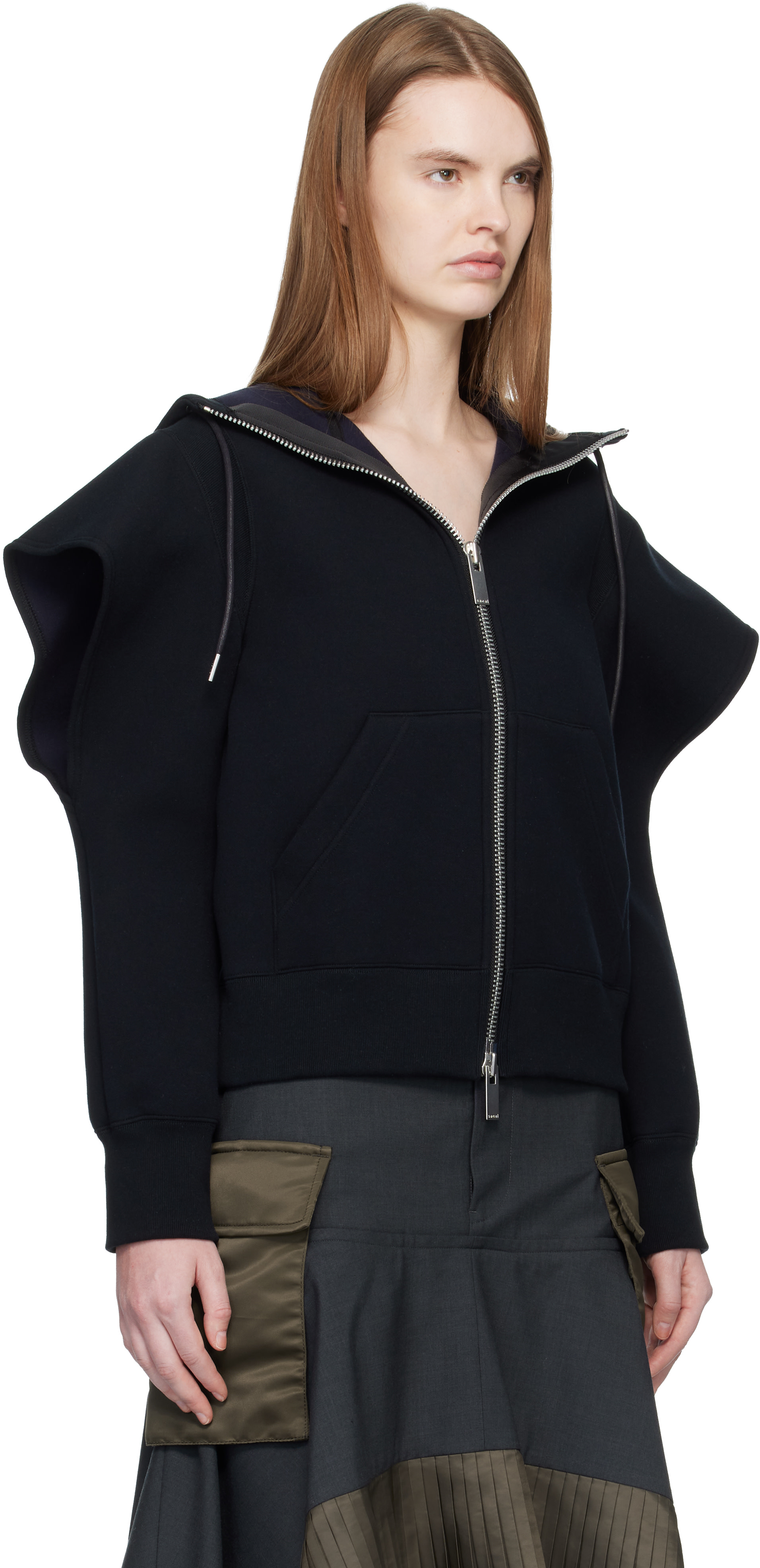 sacai - Pull à capuche noir en jersey