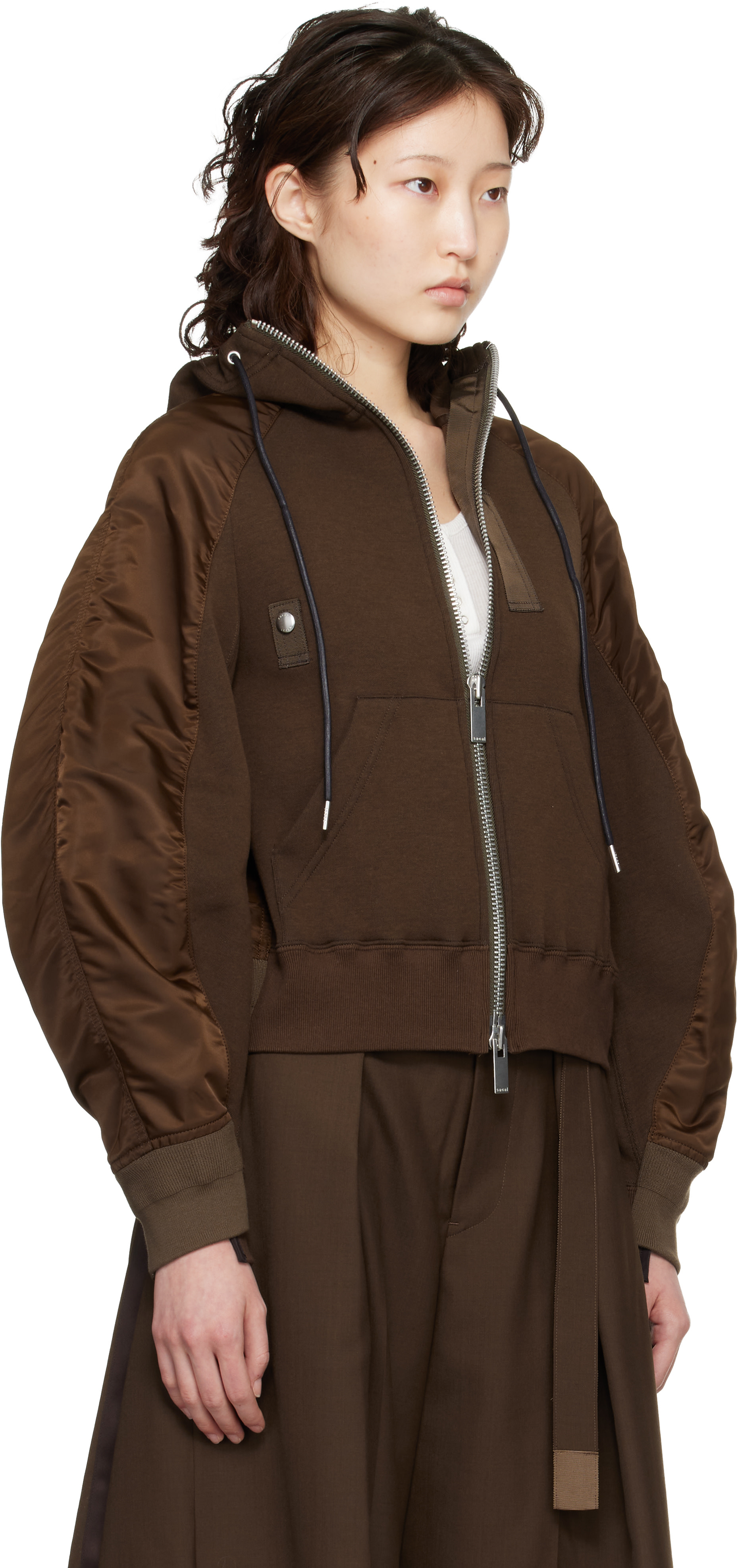 sacai - Pull à capuche brun en jersey