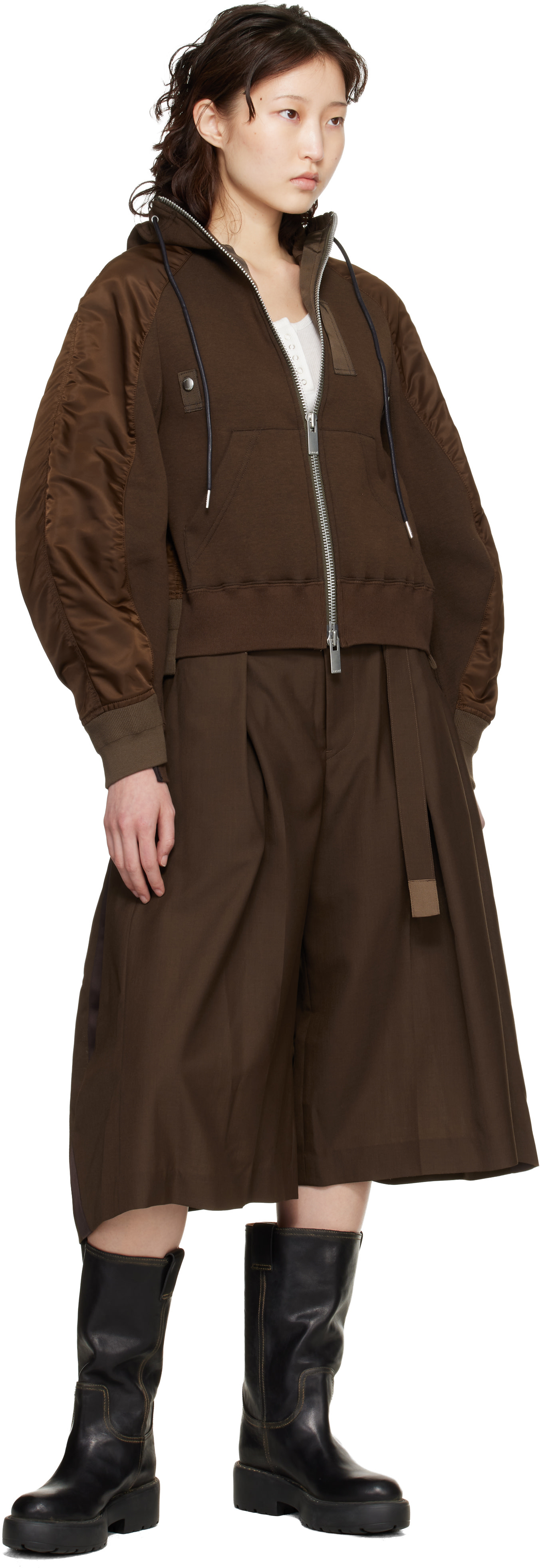 sacai - Pull à capuche brun en jersey