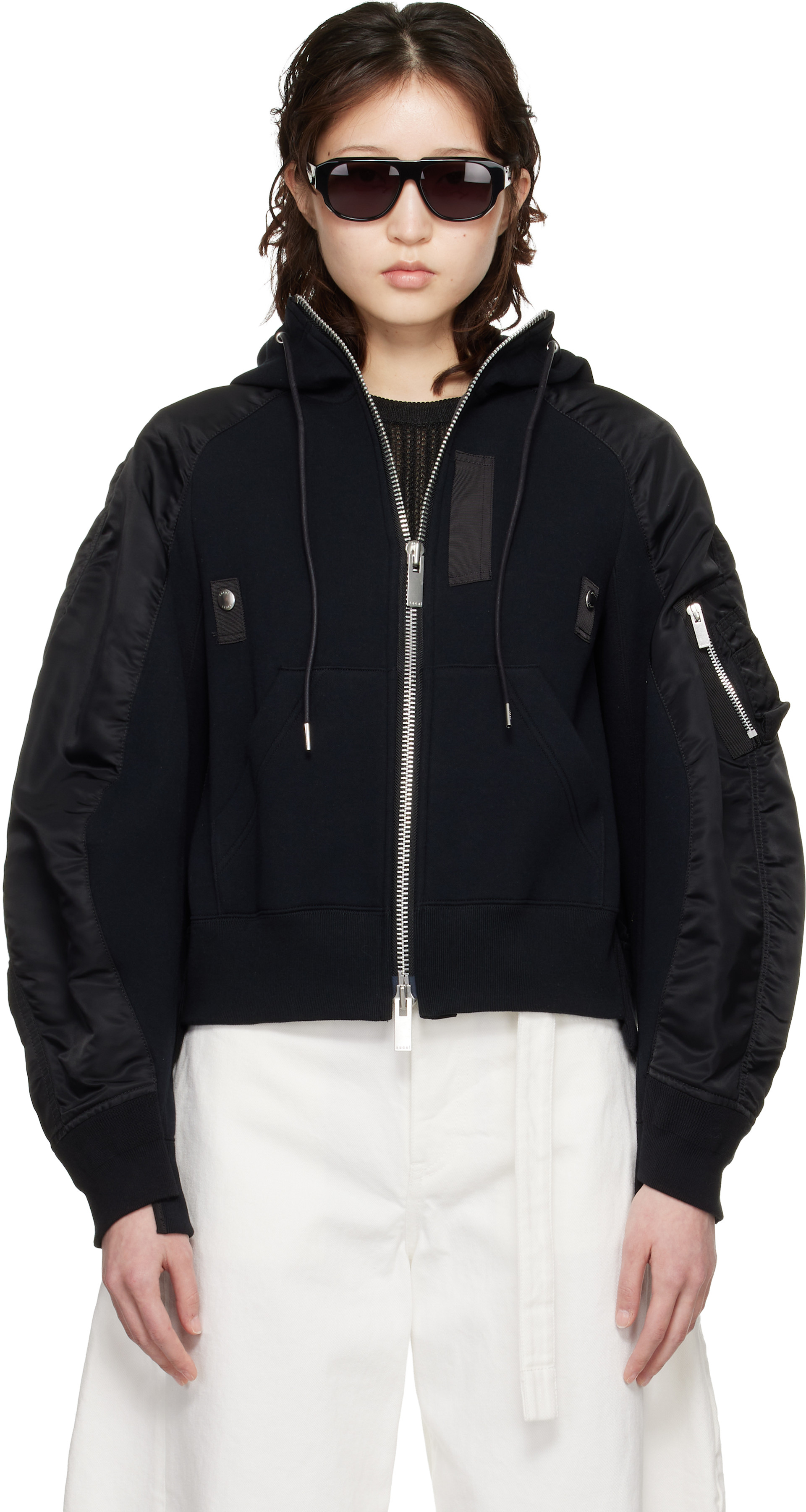 sacai - Pull à capuche noir en jersey