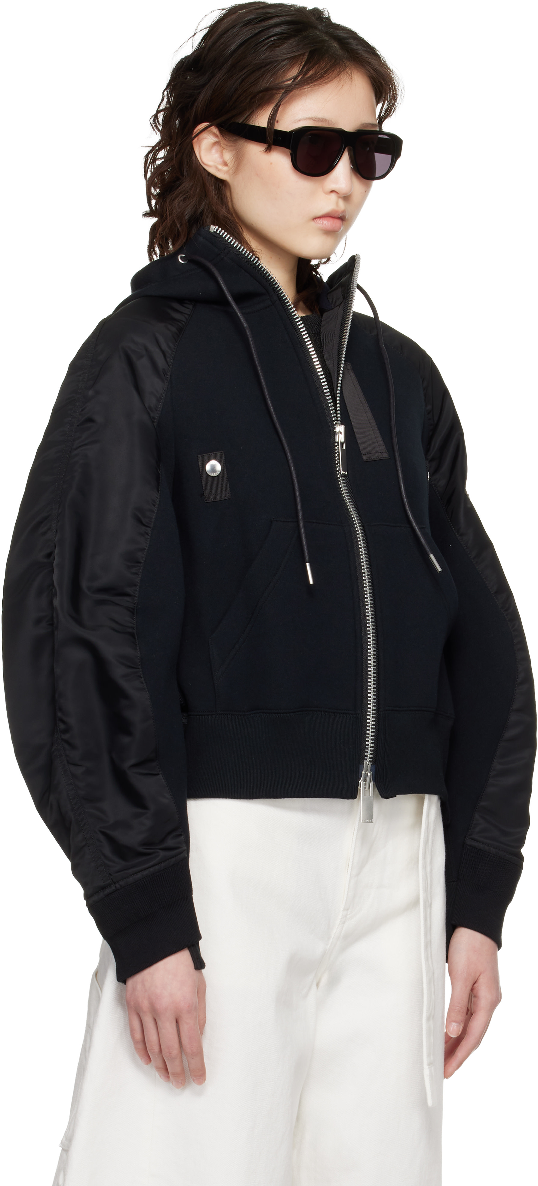 sacai - Pull à capuche noir en jersey