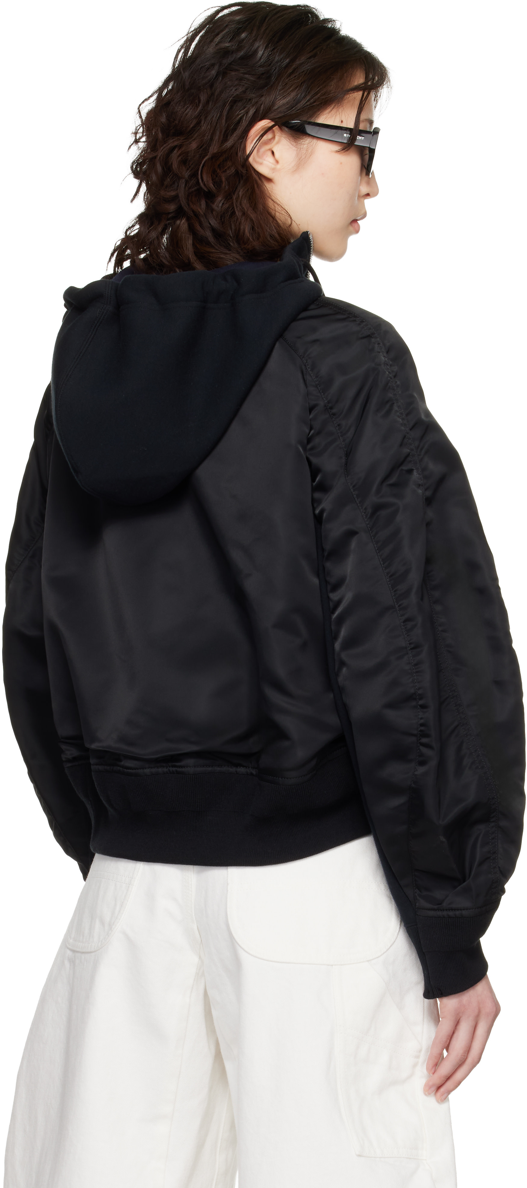 sacai - Pull à capuche noir en jersey