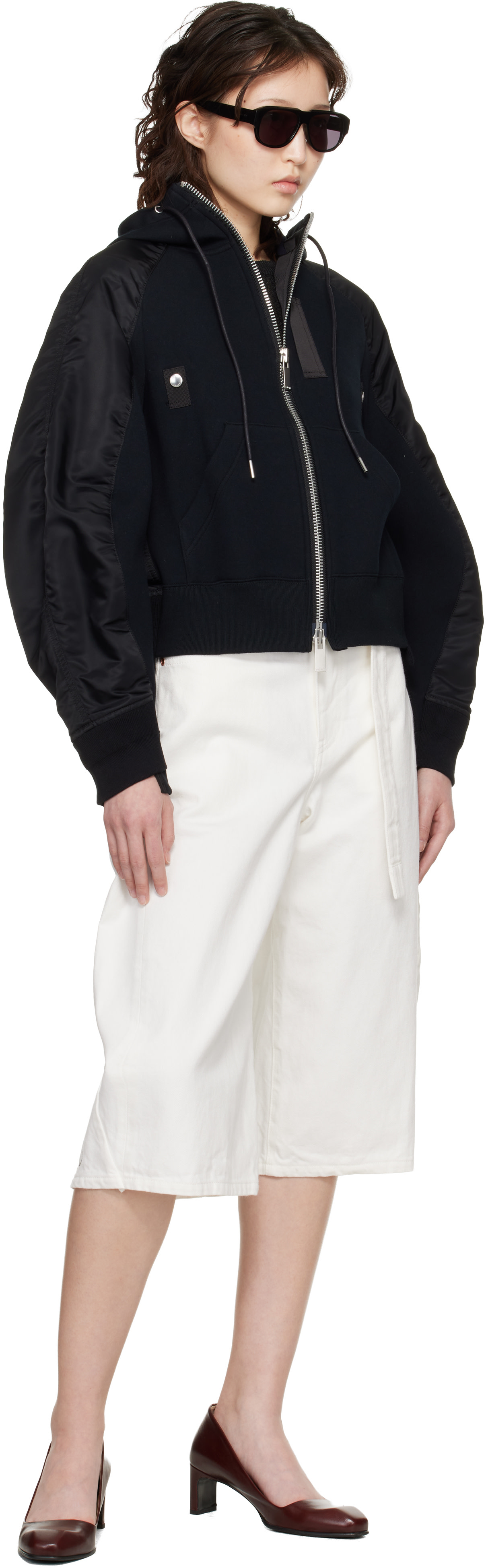 sacai - Pull à capuche noir en jersey