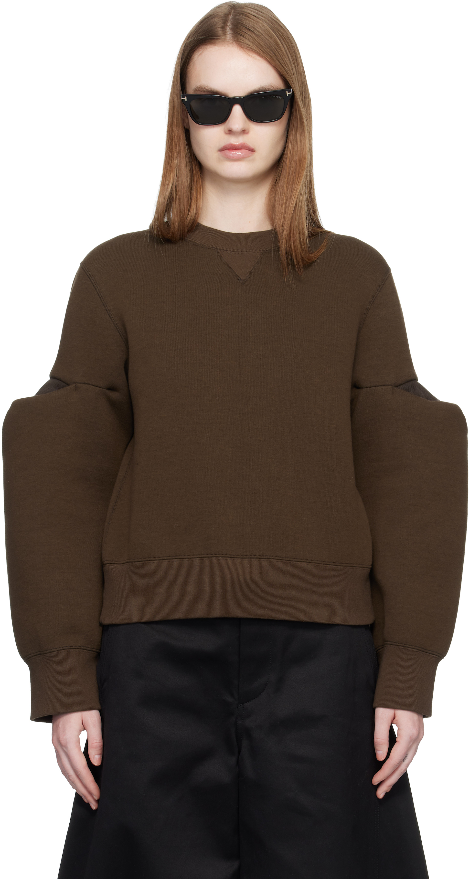 sacai - Pull molletonné brun en jersey