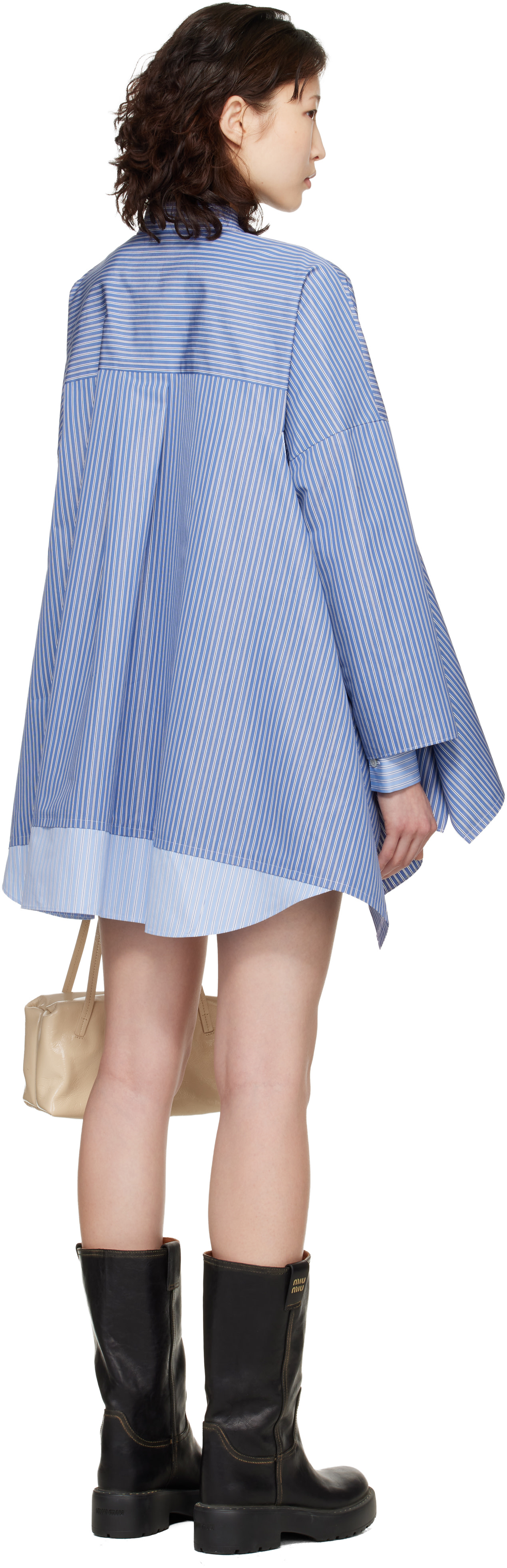 sacai: ブルー ポプリン シャツ ミニワンピース | SSENSE 日本