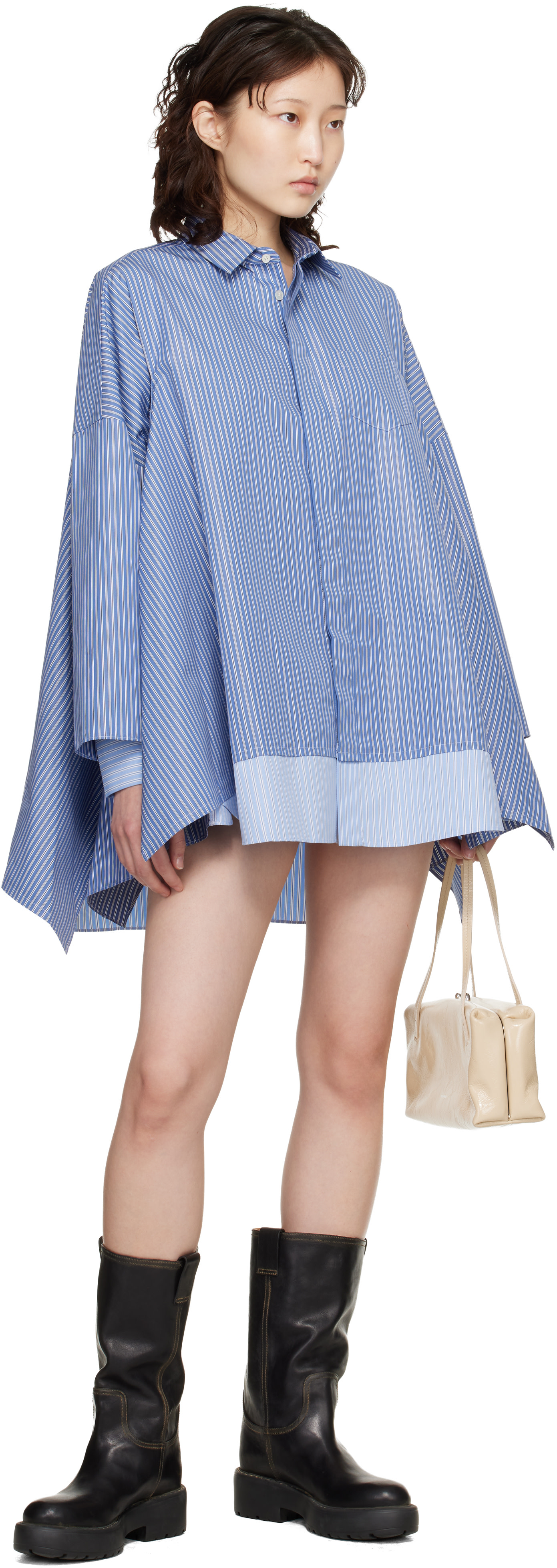 sacai: ブルー ポプリン シャツ ミニワンピース | SSENSE 日本